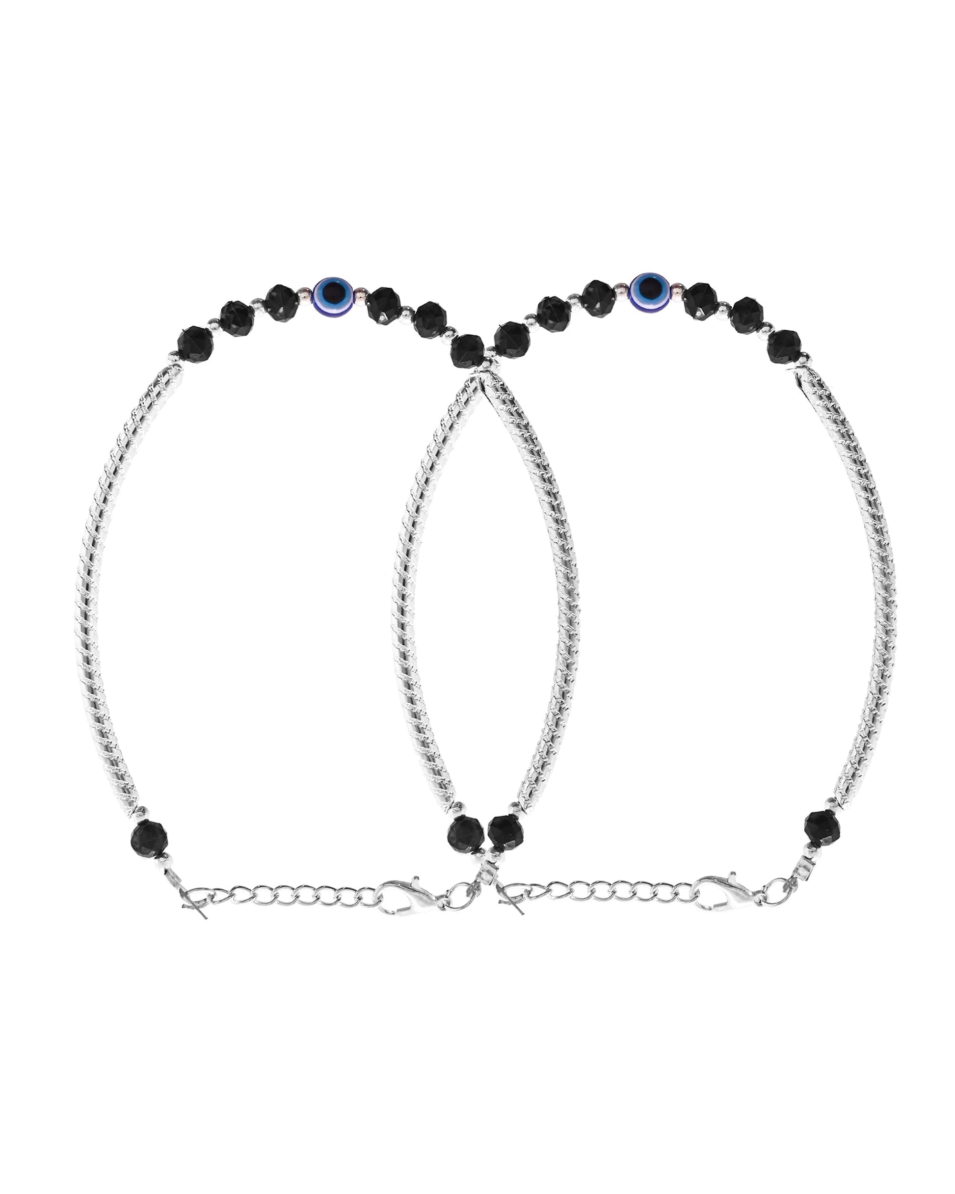 VOJ Set of 2 Evil Eye Bead Studded Stainless Steel Anklet - Swadesiicart