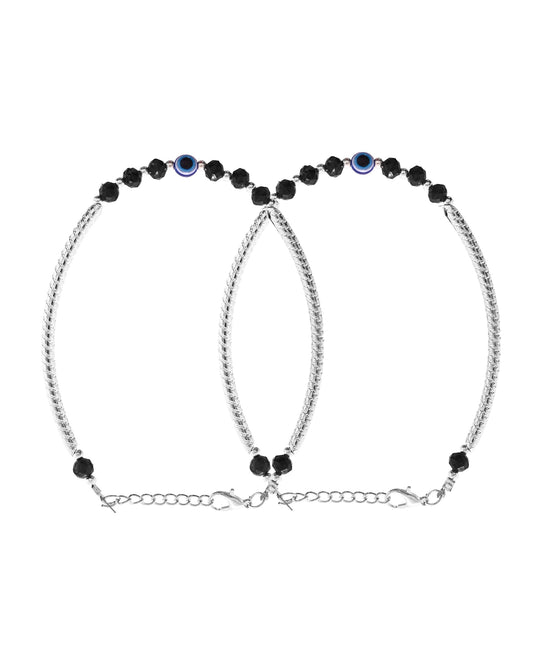 VOJ Set of 2 Evil Eye Bead Studded Stainless Steel Anklet - Swadesiicart