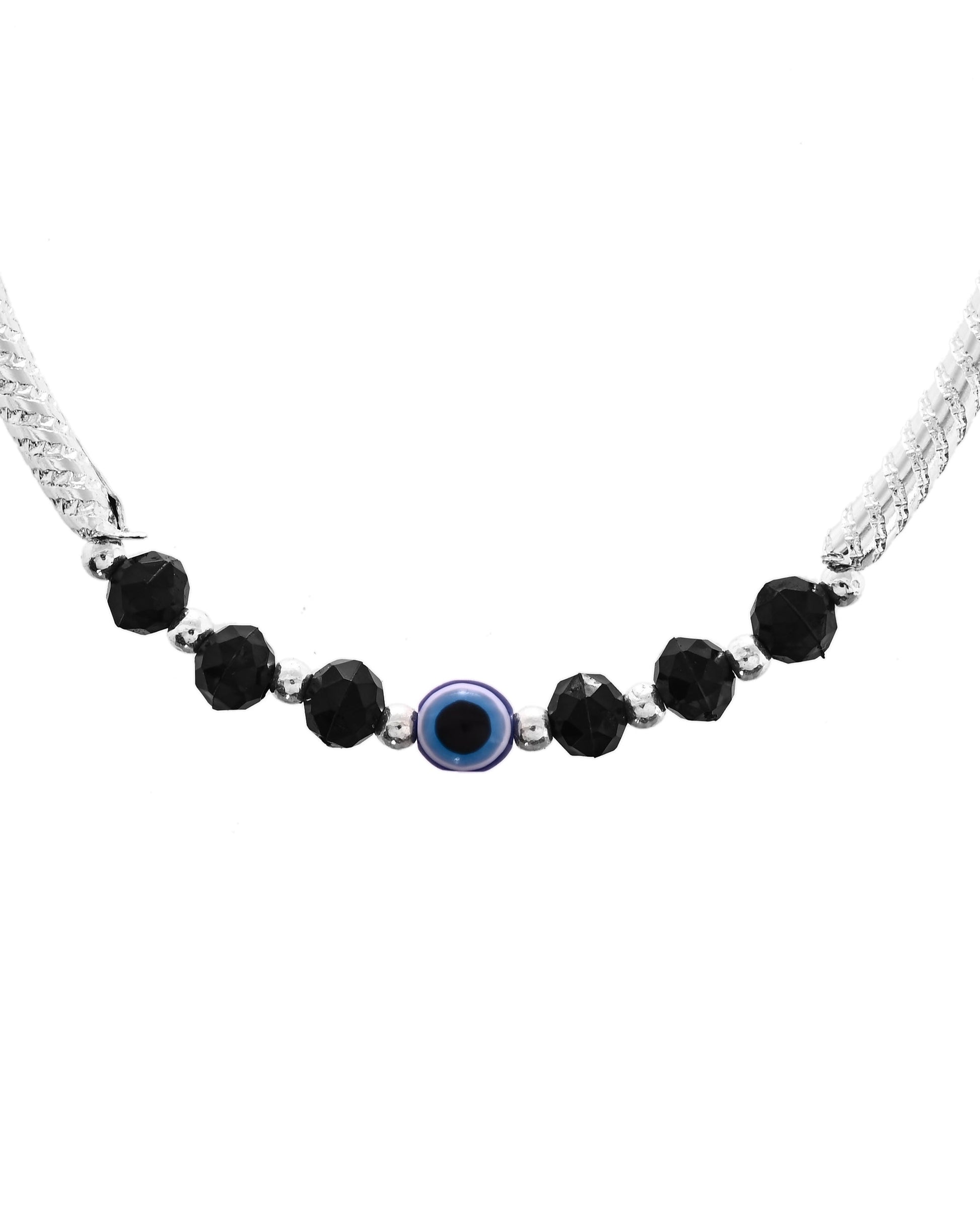 VOJ Set of 2 Evil Eye Bead Studded Stainless Steel Anklet - Swadesiicart