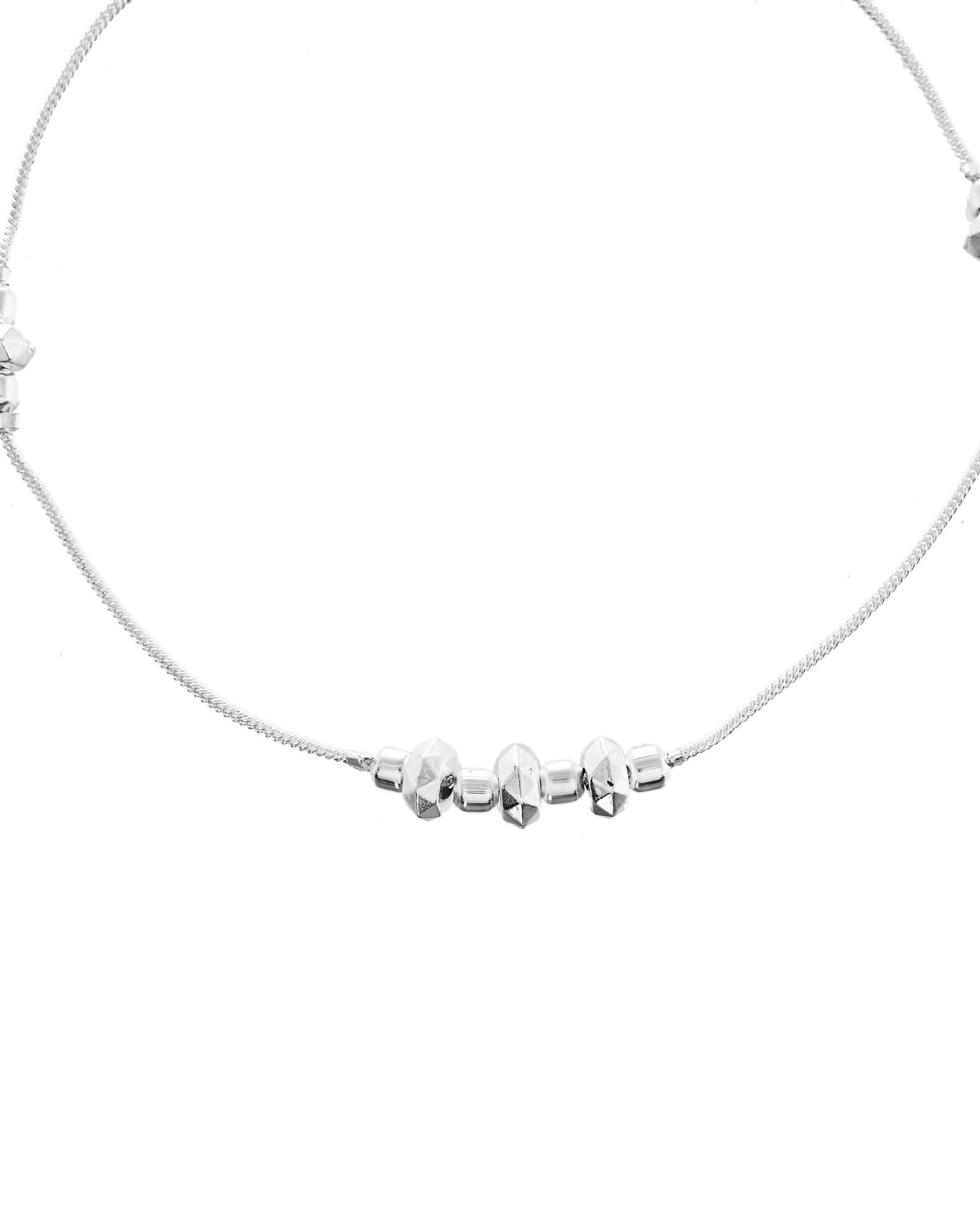 VOJ Set of 2 Silver Tone Handcrafted Stainless Steel Anklet - Swadesiicart
