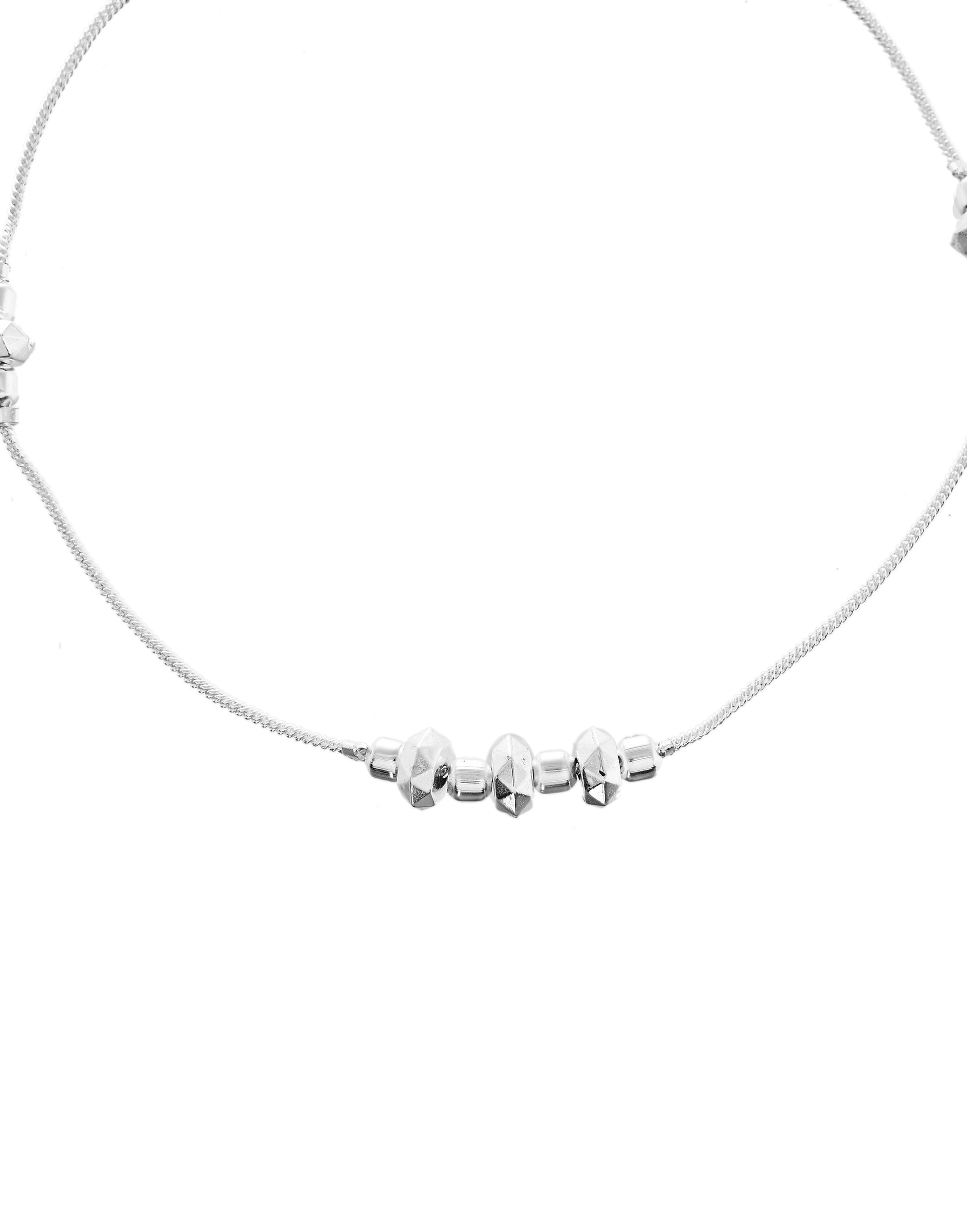 VOJ Set of 2 Silver Tone Handcrafted Stainless Steel Anklet - Swadesiicart