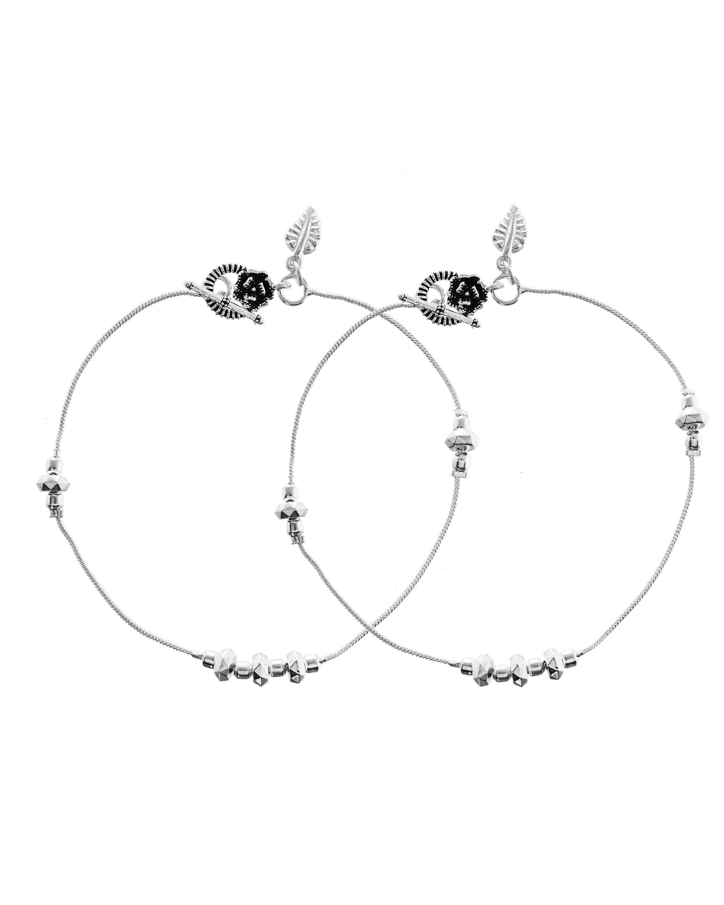 VOJ Set of 2 Silver Tone Handcrafted Stainless Steel Anklet - Swadesiicart
