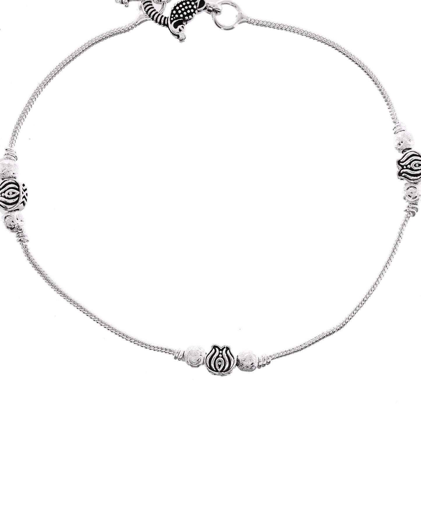 VOJ Set of 2 Silver Toned Floral Handcrafted Stainless Steel Anklet - Swadesiicart