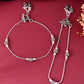 VOJ Set of 2 Silver Toned Floral Handcrafted Stainless Steel Anklet - Swadesiicart