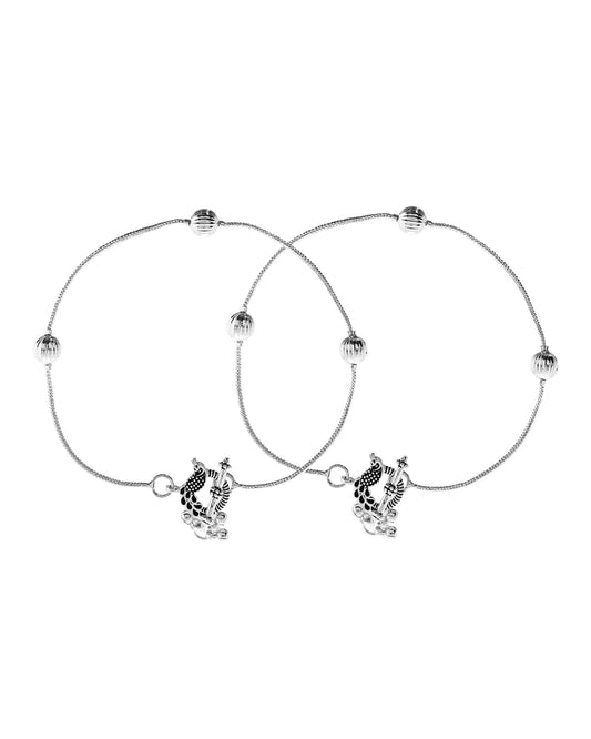 VOJ Set of 2 Stainless Steel Designer Anklet - Swadesiicart