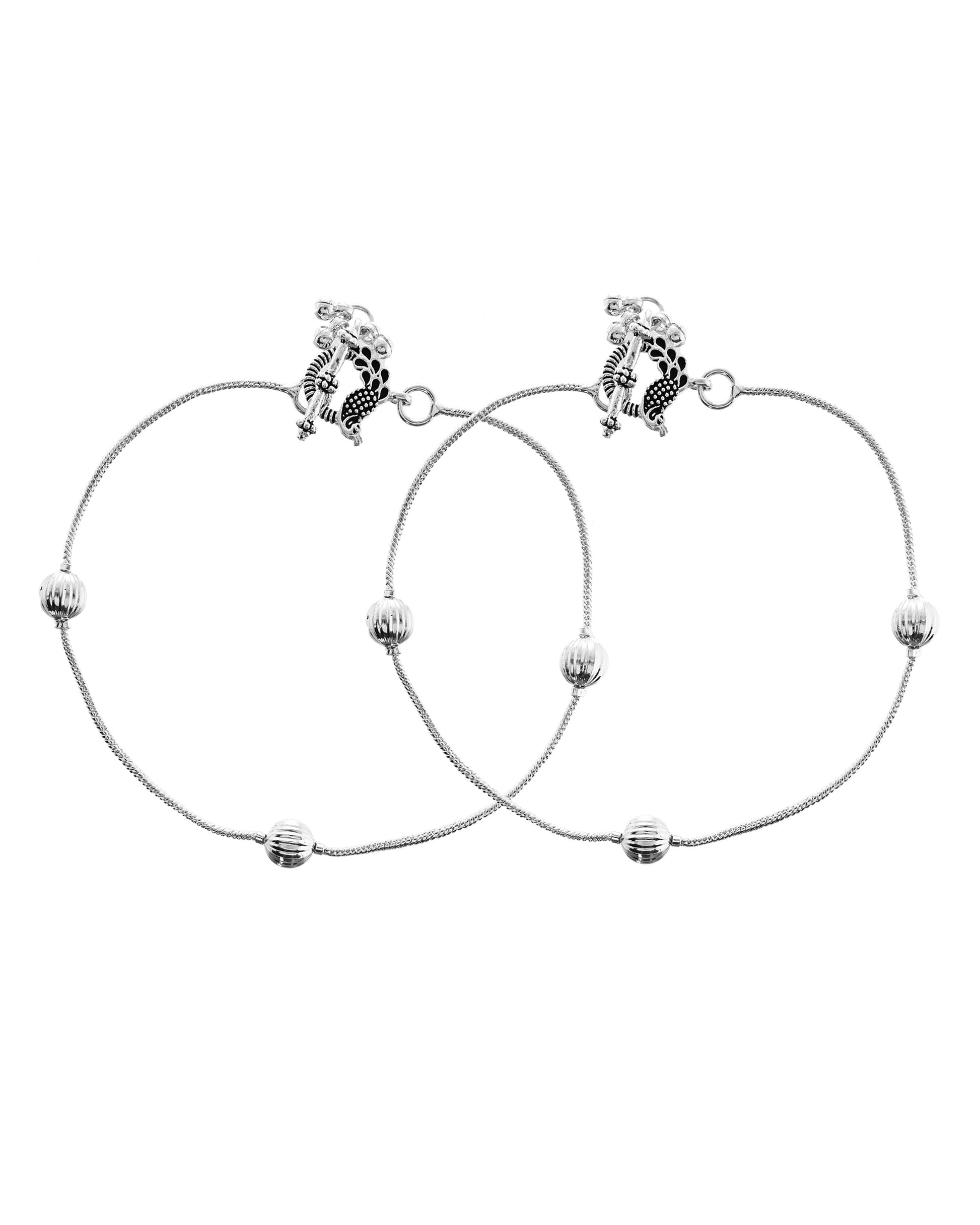 VOJ Set of 2 Stainless Steel Designer Anklet - Swadesiicart