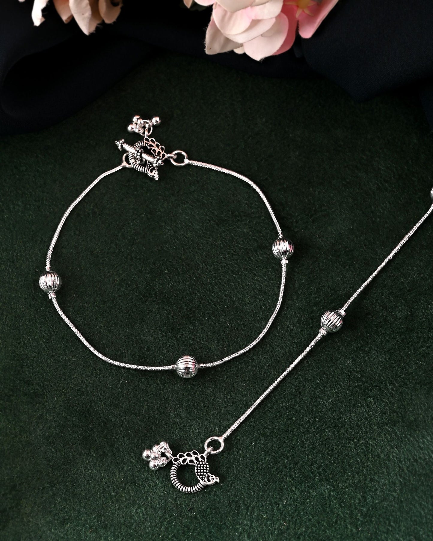 VOJ Set of 2 Stainless Steel Designer Anklet - Swadesiicart
