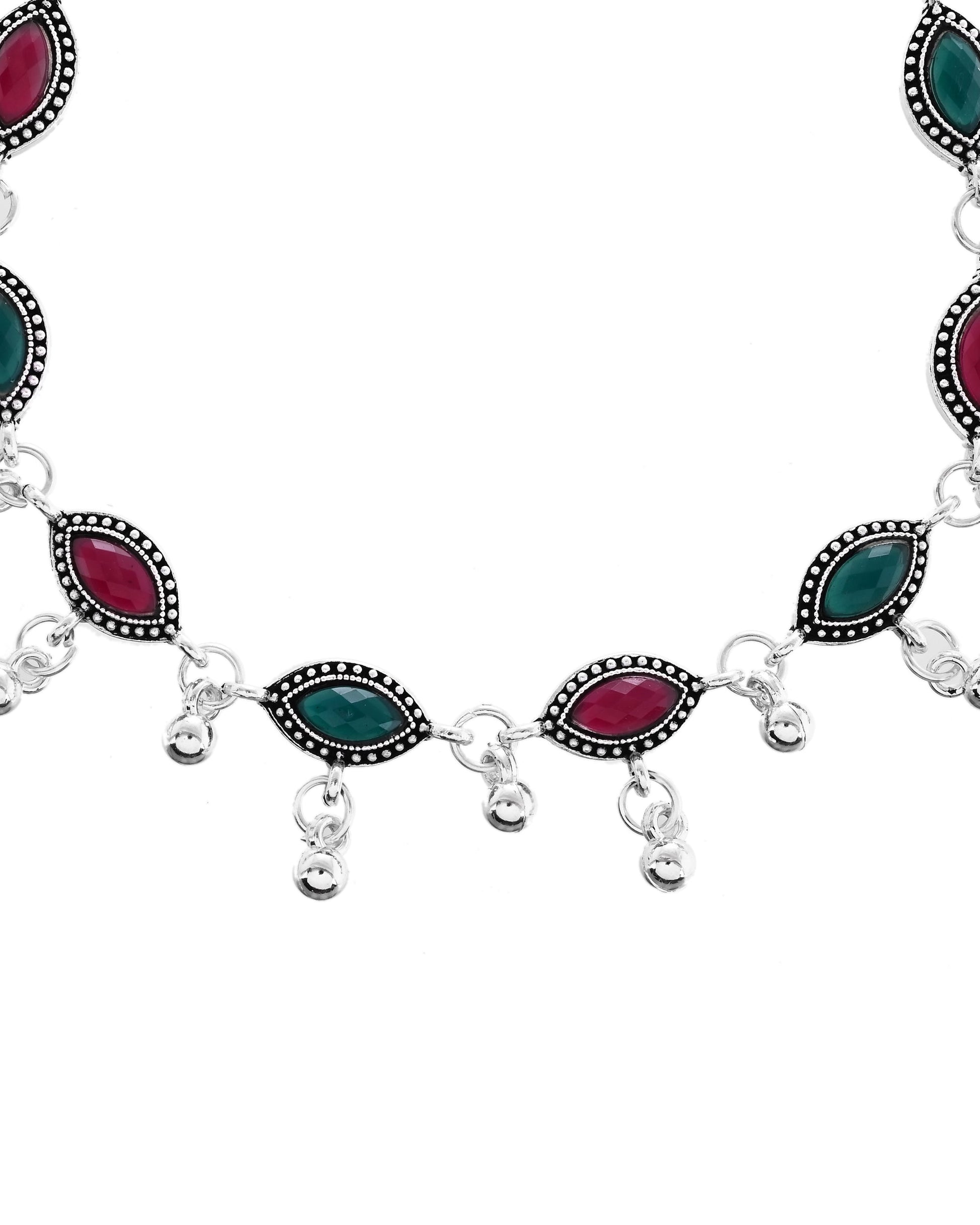 VOJ Set of 2 Stone Studded Designer Anklet - Swadesiicart
