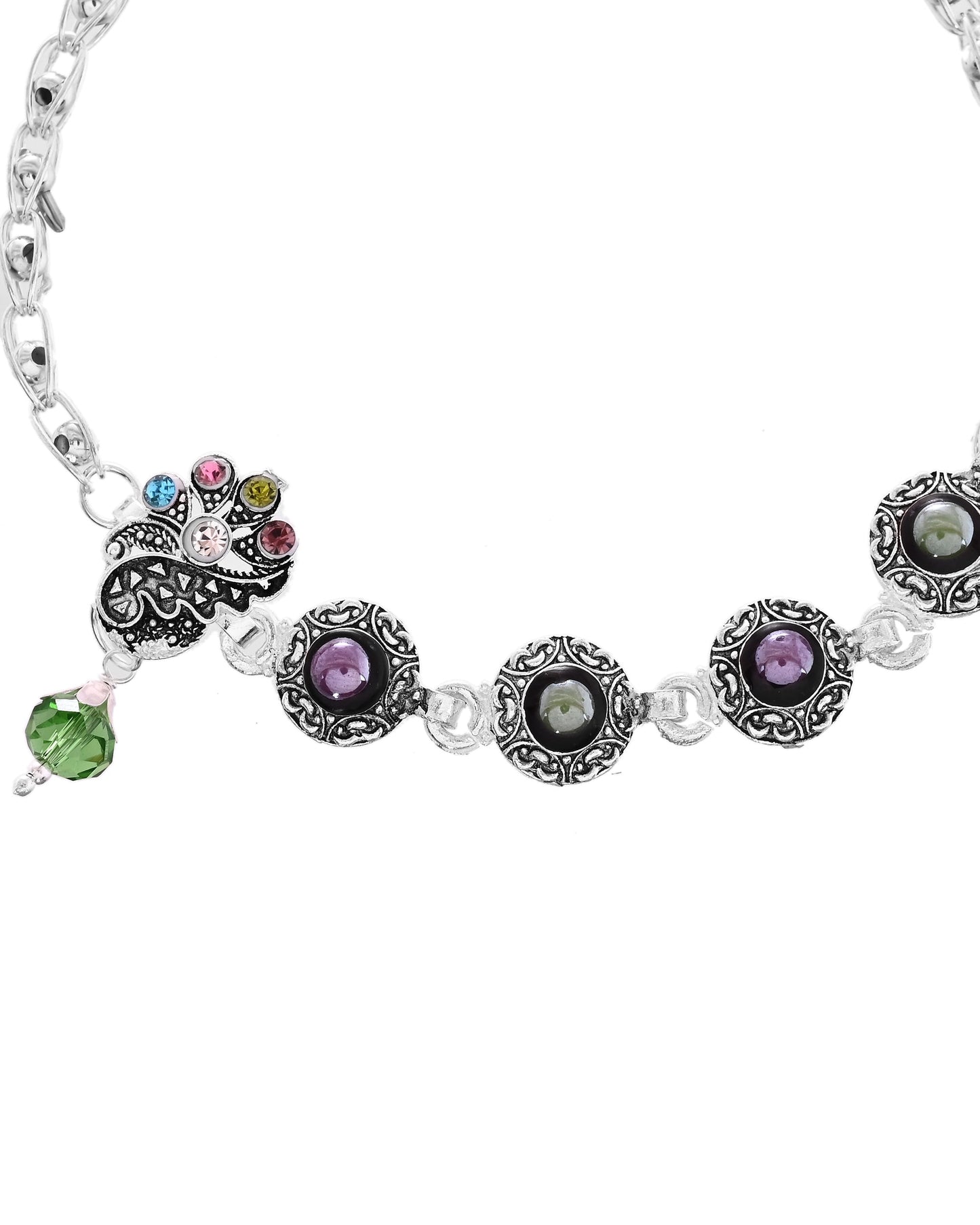 VOJ Set of 2 Handcrafted Stone Studded oxidized Anklet - Swadesiicart