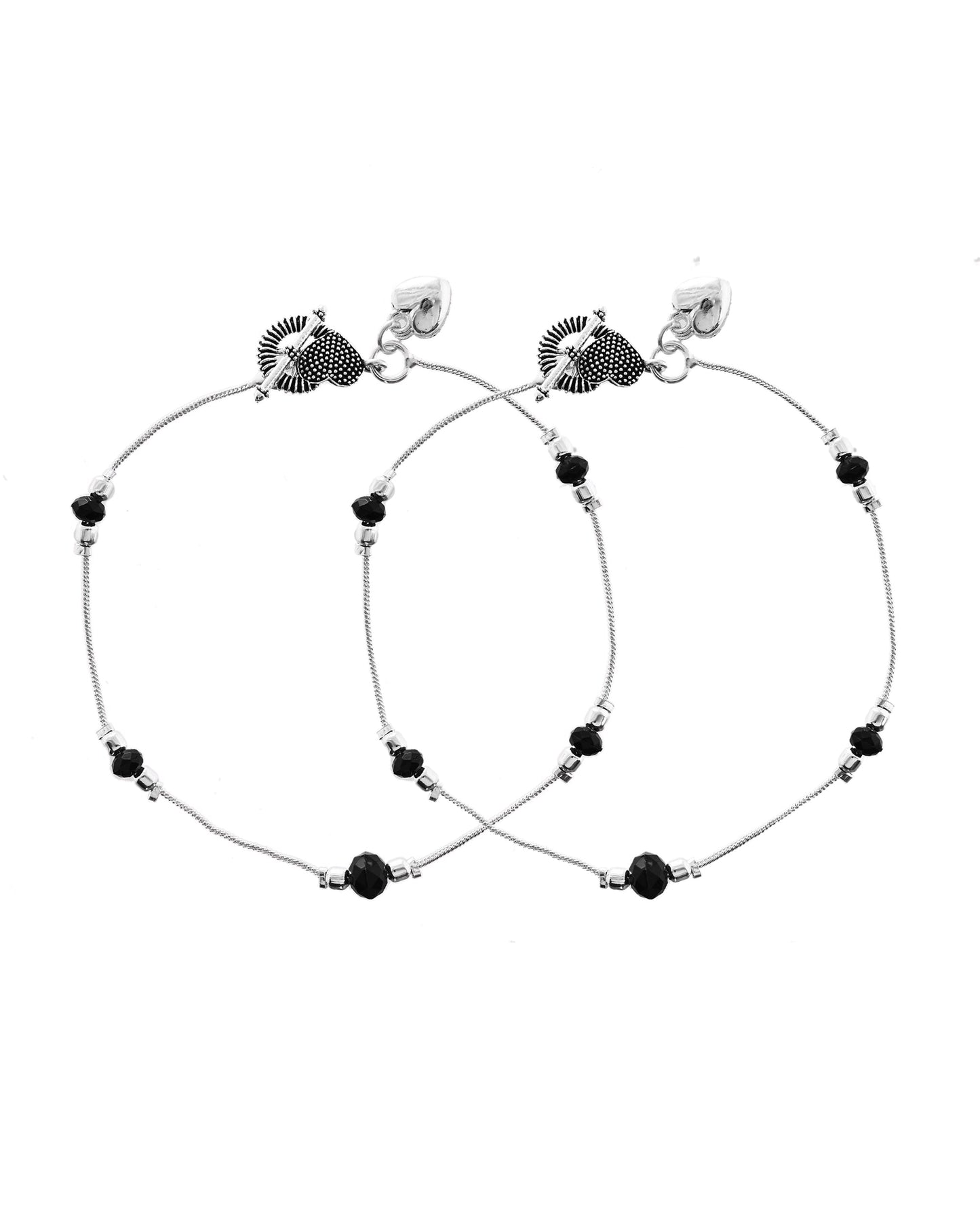VOJ Set of 2 Black Beads Studded Designer Anklet - Swadesiicart