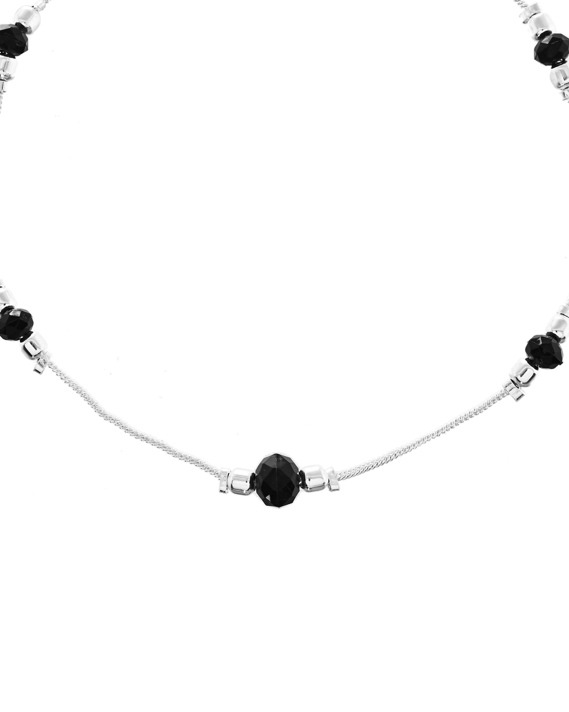 VOJ Set of 2 Black Beads Studded Designer Anklet - Swadesiicart