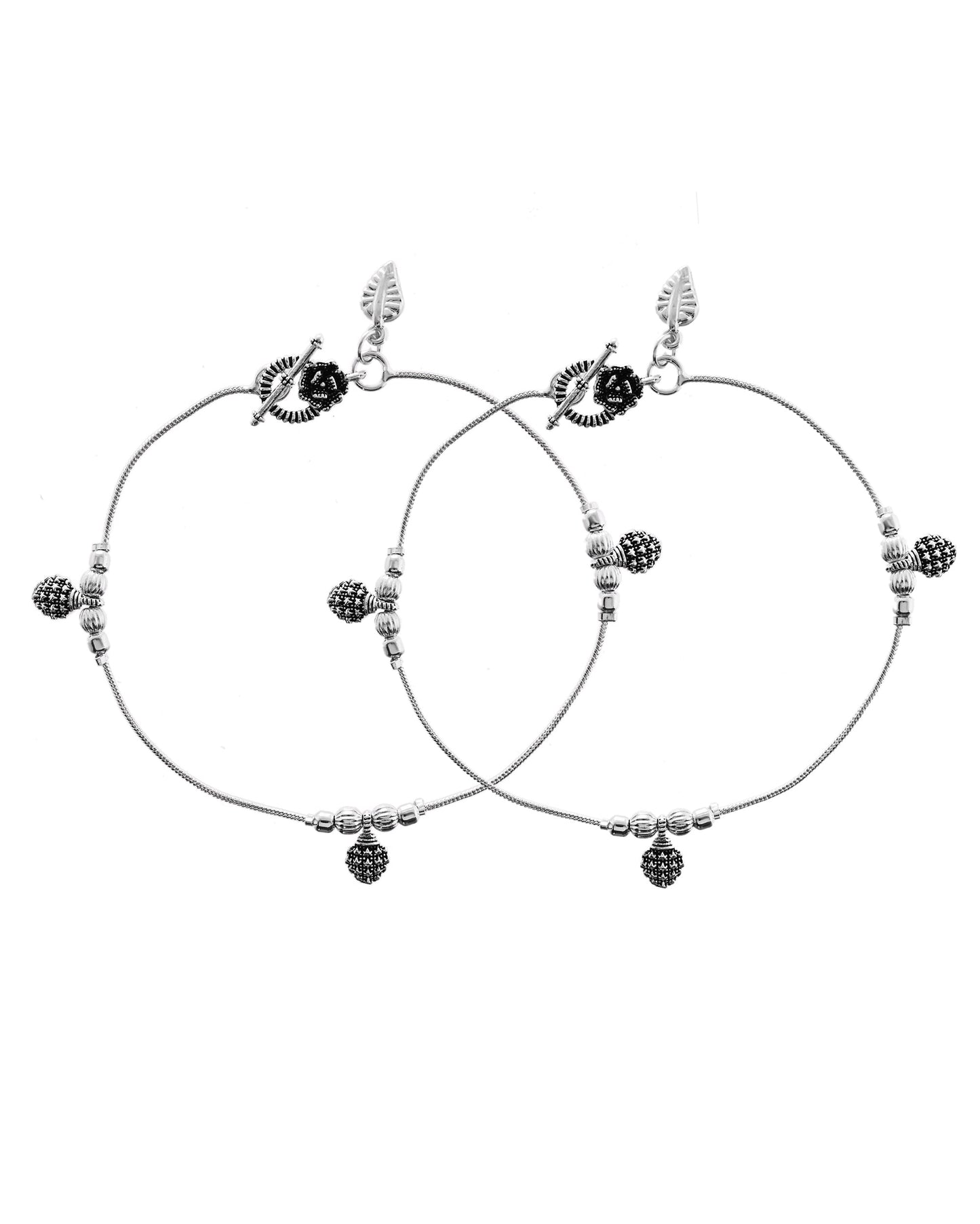 VOJ Set of 2 Silver Plated Leaf Designed Anklet - Swadesiicart