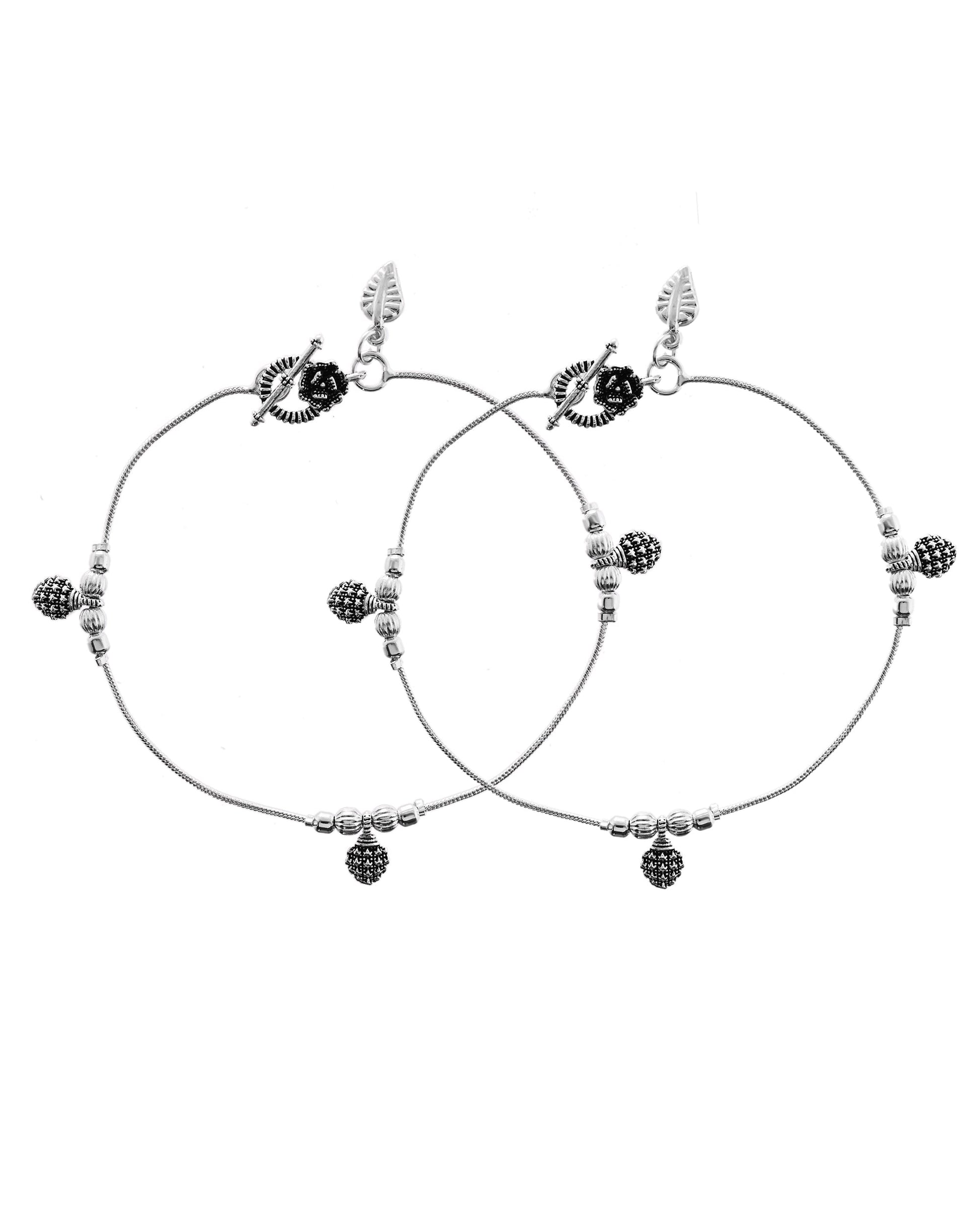 VOJ Set of 2 Silver Plated Leaf Designed Anklet - Swadesiicart