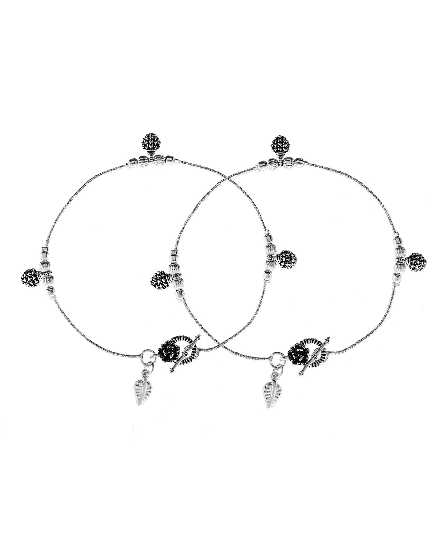 VOJ Set of 2 Silver Plated Leaf Designed Anklet - Swadesiicart