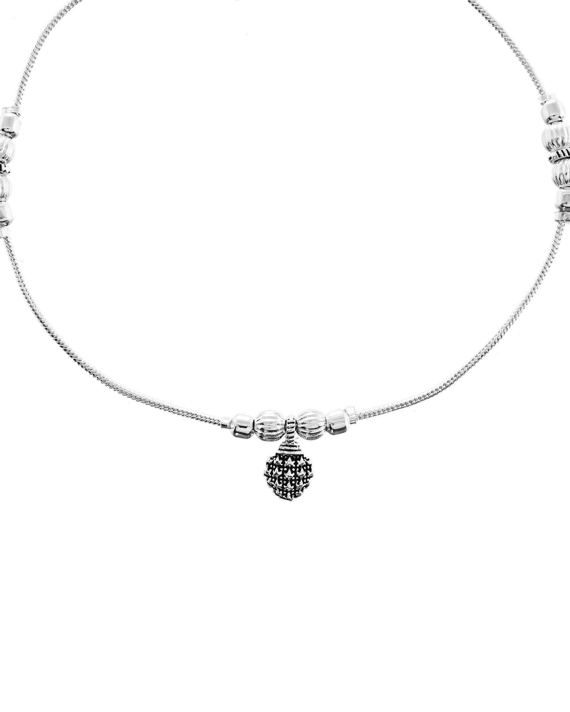 VOJ Set of 2 Silver Plated Leaf Designed Anklet - Swadesiicart
