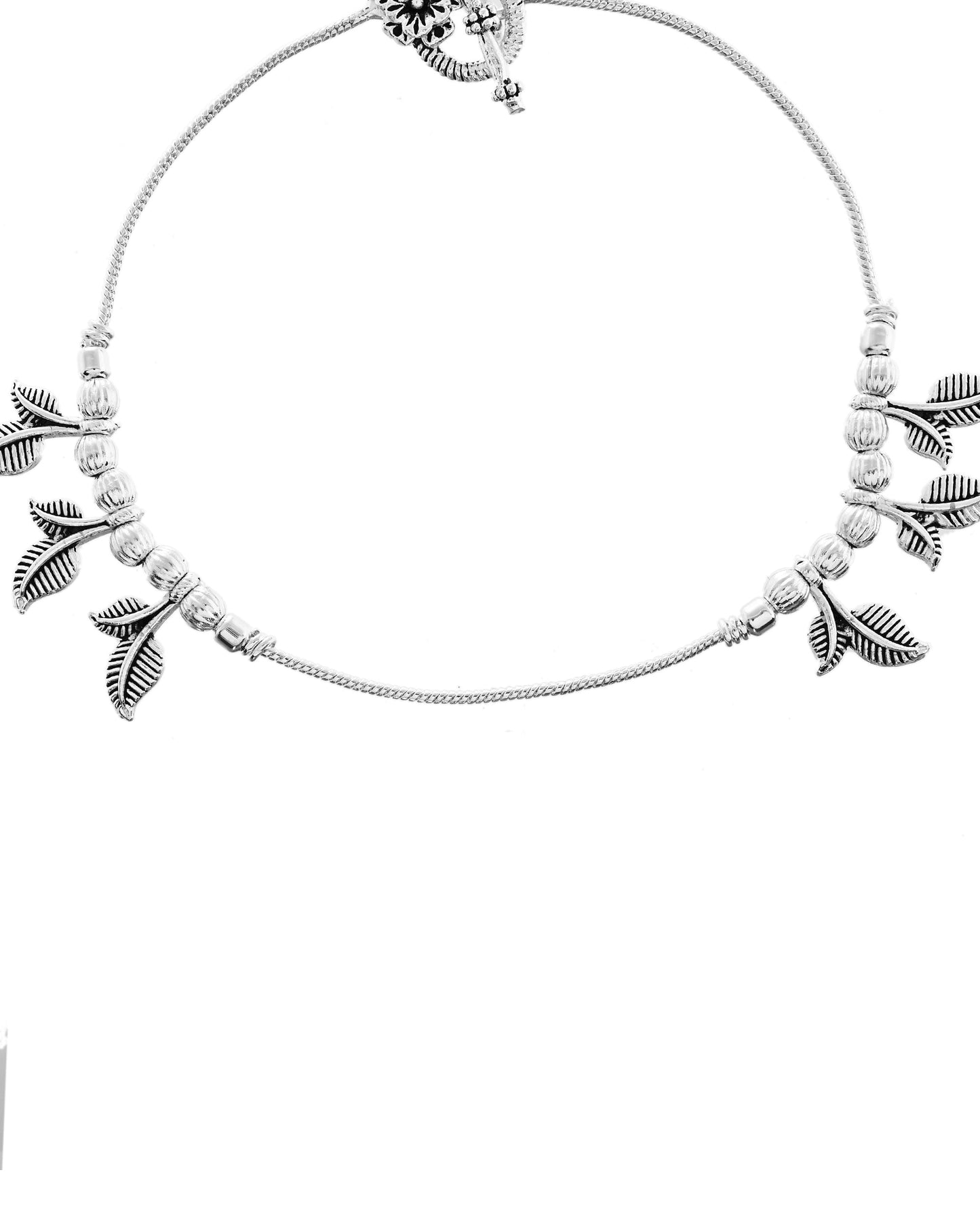 VOJ Set of 2 Silver Toned Leaf Designed Handcrafted Anklet - Swadesiicart