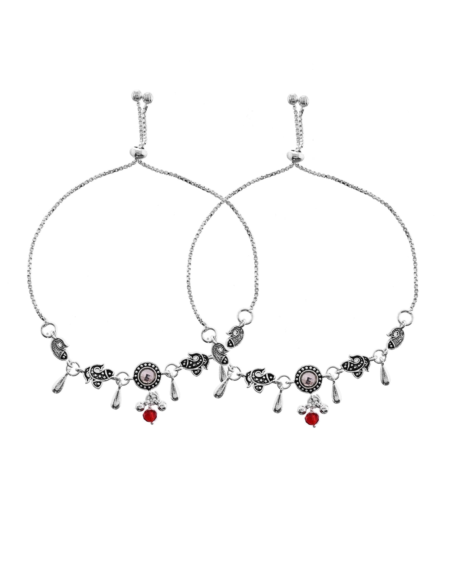 VOJ Set of 2 Silver Toned Fish Designed Anklet - Swadesiicart