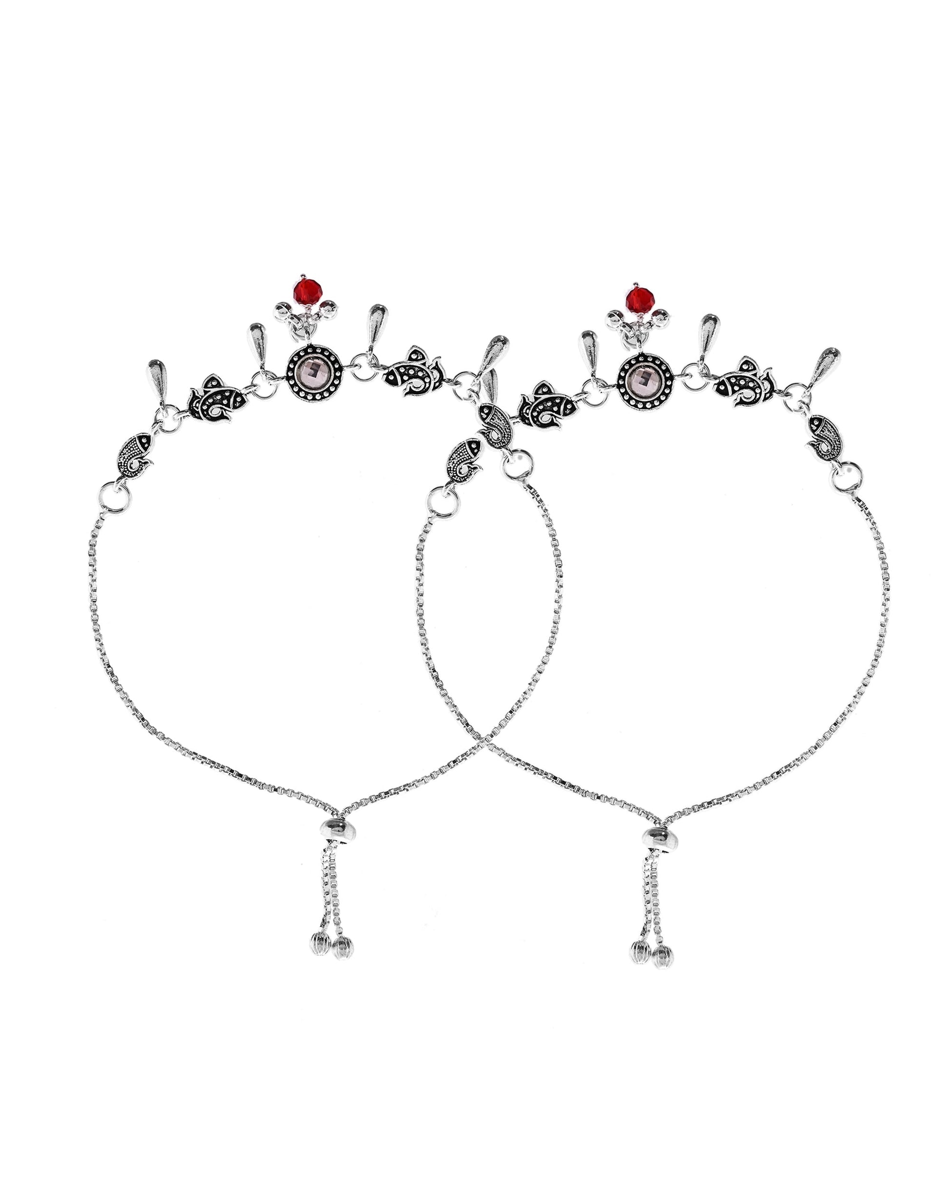 VOJ Set of 2 Silver Toned Fish Designed Anklet - Swadesiicart