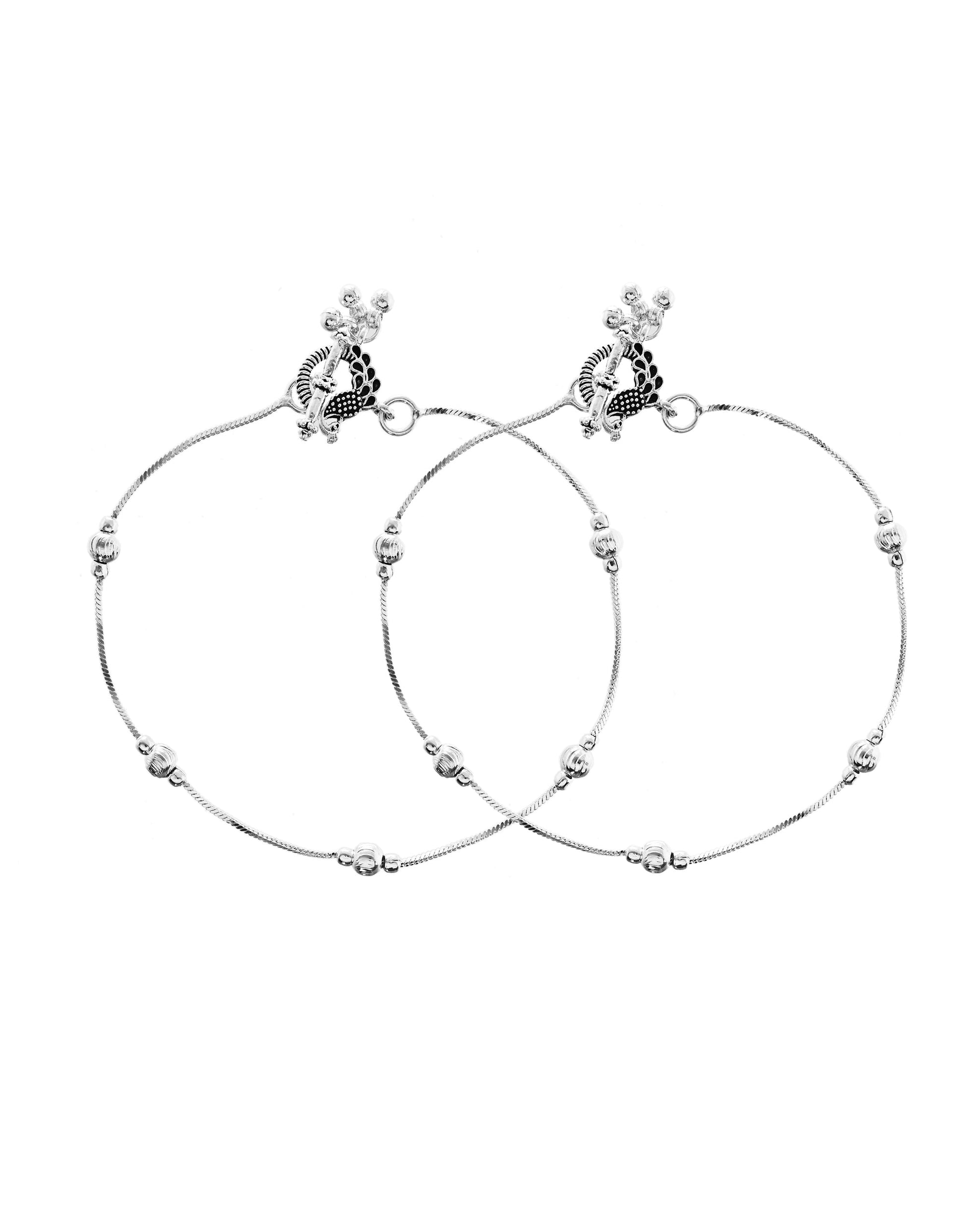 VOJ Set of 2 Silver Toned Handcrafted Designer Anklet - Swadesiicart