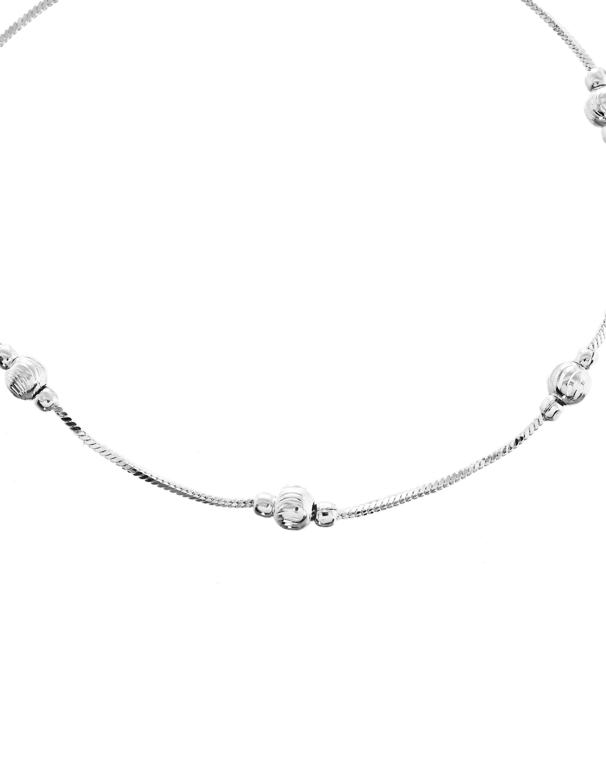 VOJ Set of 2 Silver Toned Handcrafted Designer Anklet - Swadesiicart