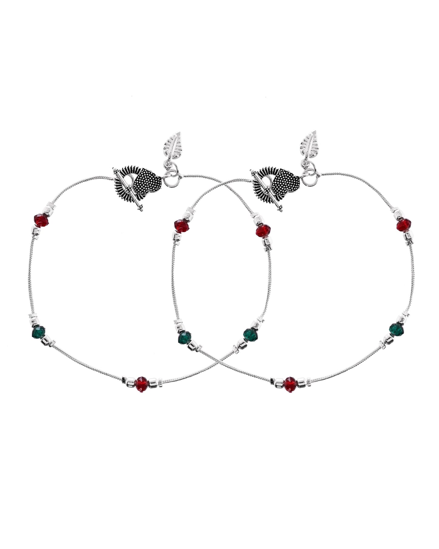 VOJ Set of 2 Silver Toned Handcrafted Artificial Beads Designer Anklet - Swadesiicart