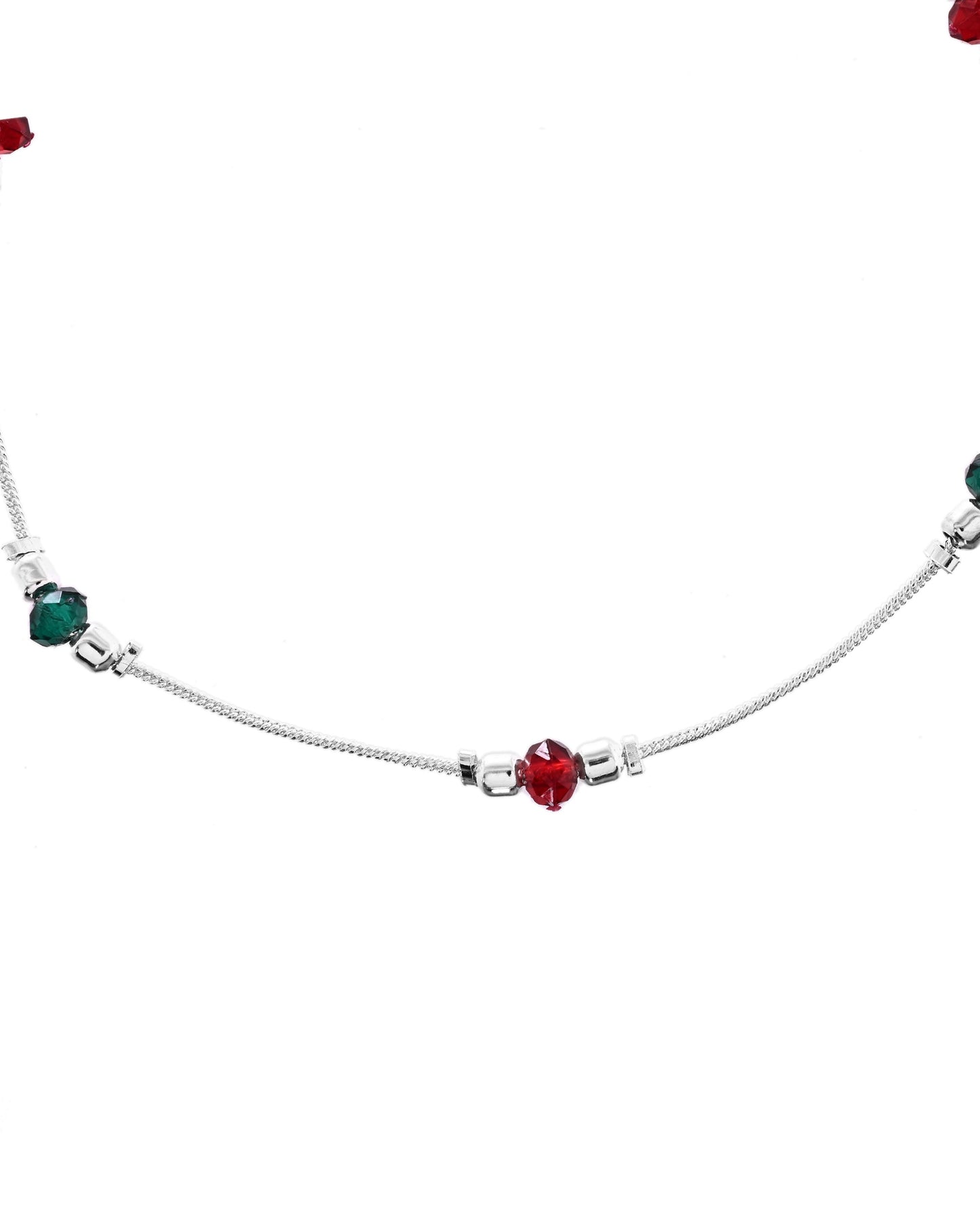 VOJ Set of 2 Silver Toned Handcrafted Artificial Beads Designer Anklet - Swadesiicart