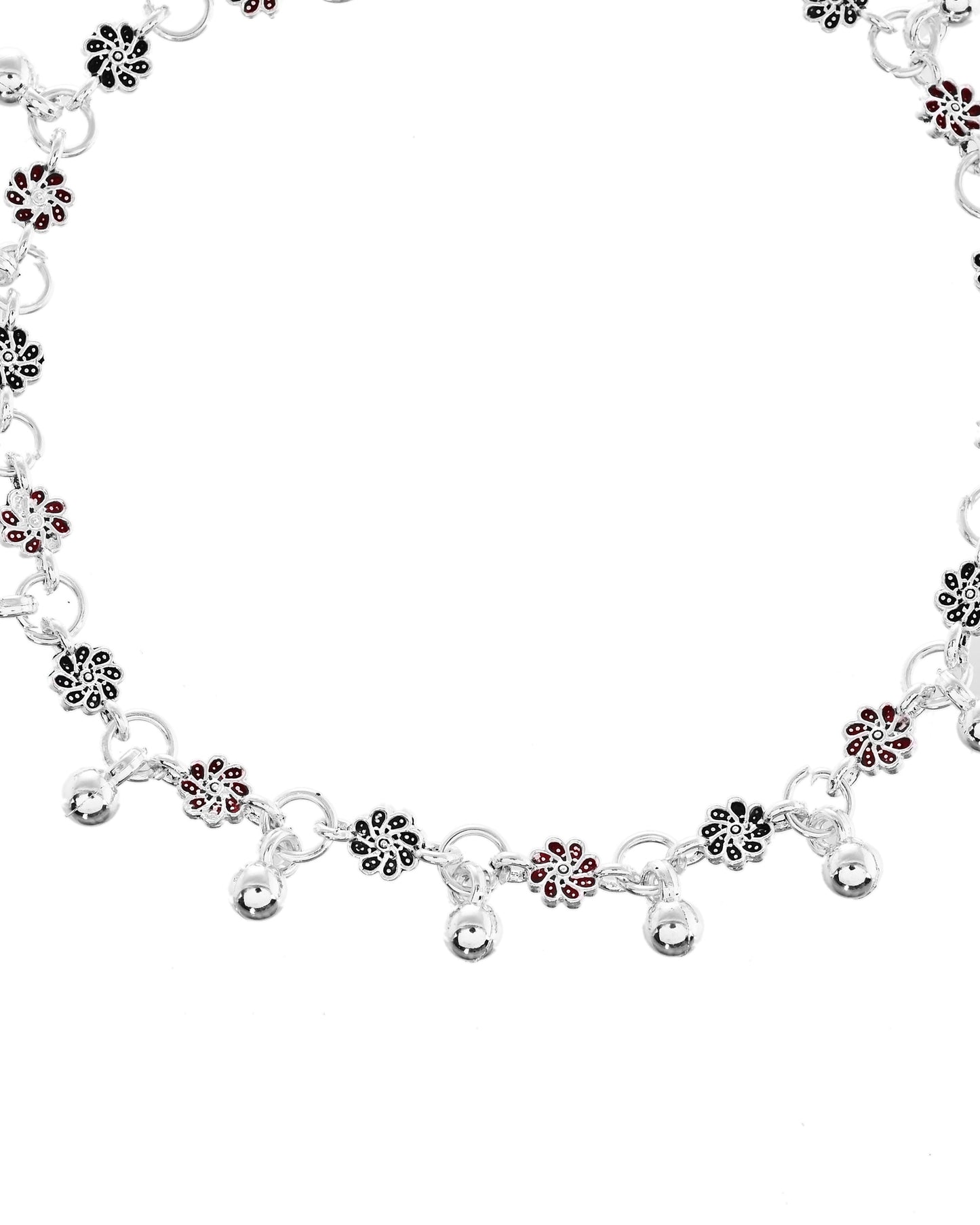 VOJ Set of 2 Silver Plated Floral Designed Meenakari Anklet - Swadesiicart