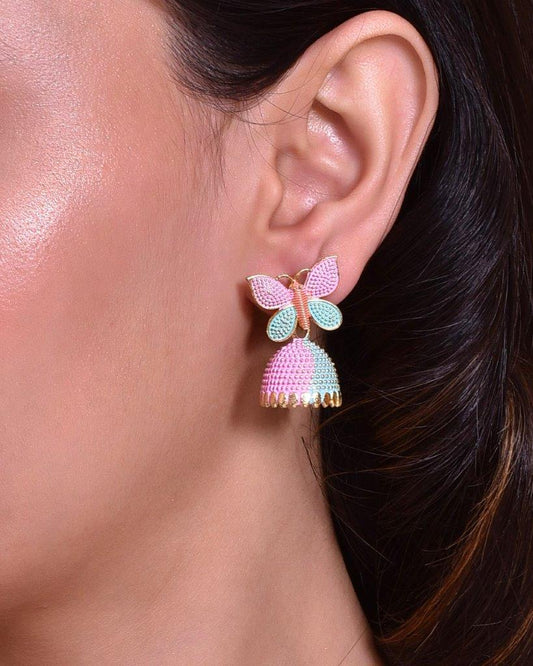 VOJ Multi Color Butterfly Contemporary Jhumka Earrings - VOJ (Valley Of Jewellery)