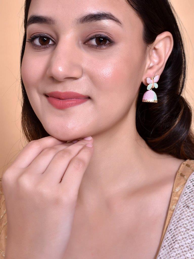 VOJ Multi Color Butterfly Contemporary Jhumka Earrings - Swadesiicart