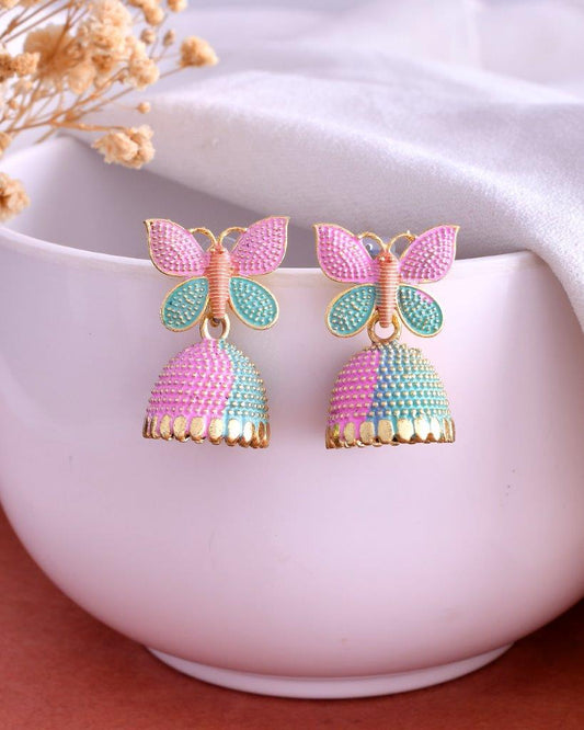 VOJ Multi Color Butterfly Contemporary Jhumka Earrings - Swadesiicart