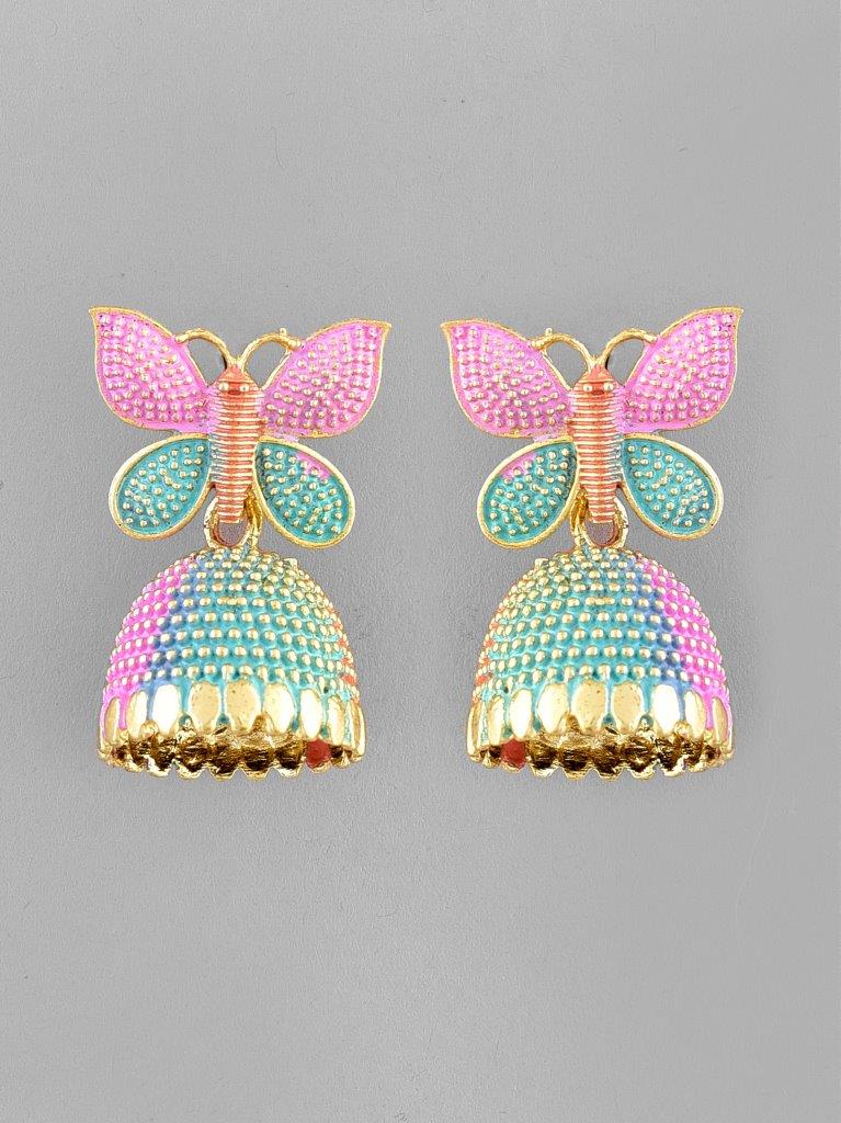 VOJ Multi Color Butterfly Contemporary Jhumka Earrings - Swadesiicart