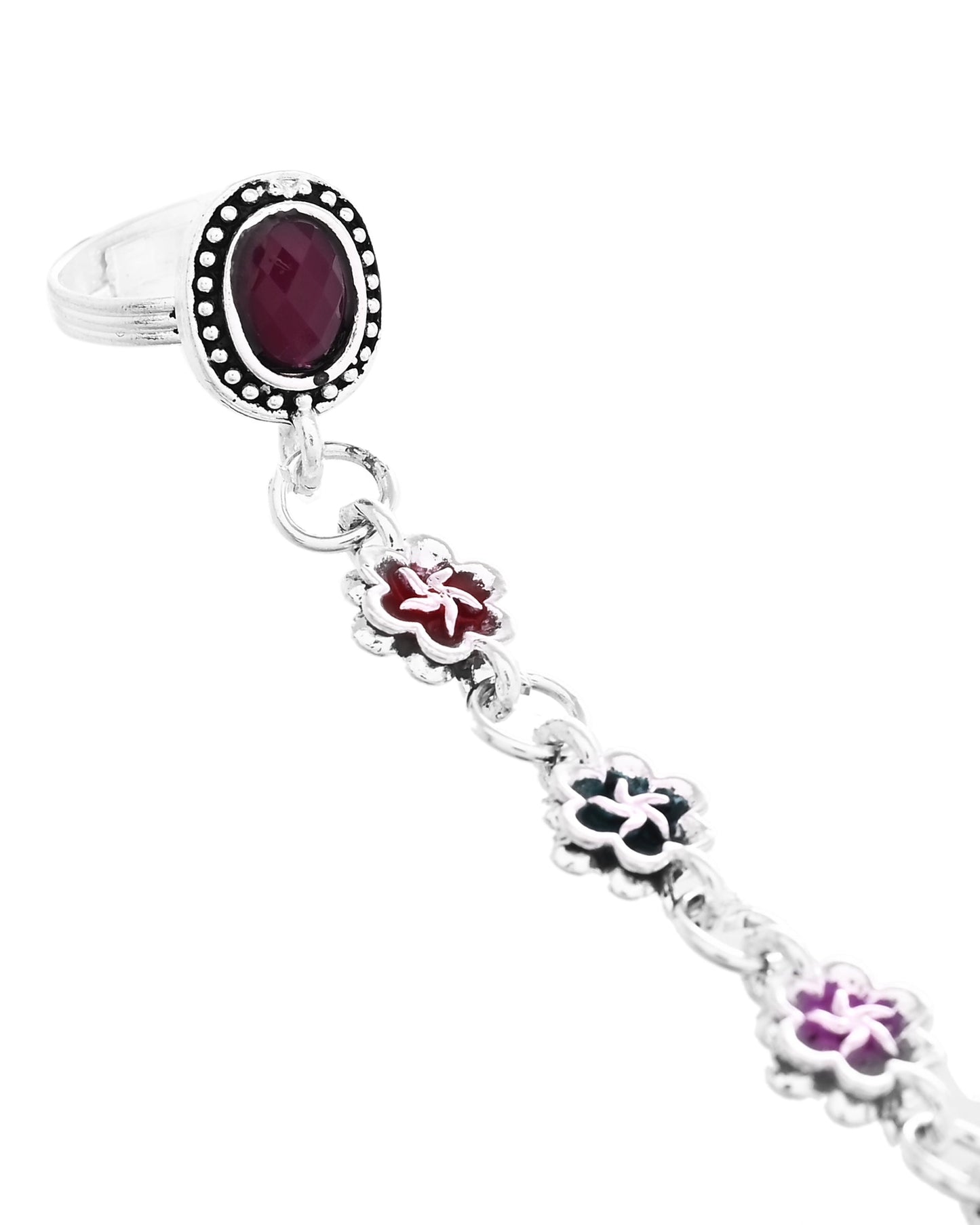 VOJ Set of 2 Floral Designer Meenakari Anklet with Toe Ring - Swadesiicart