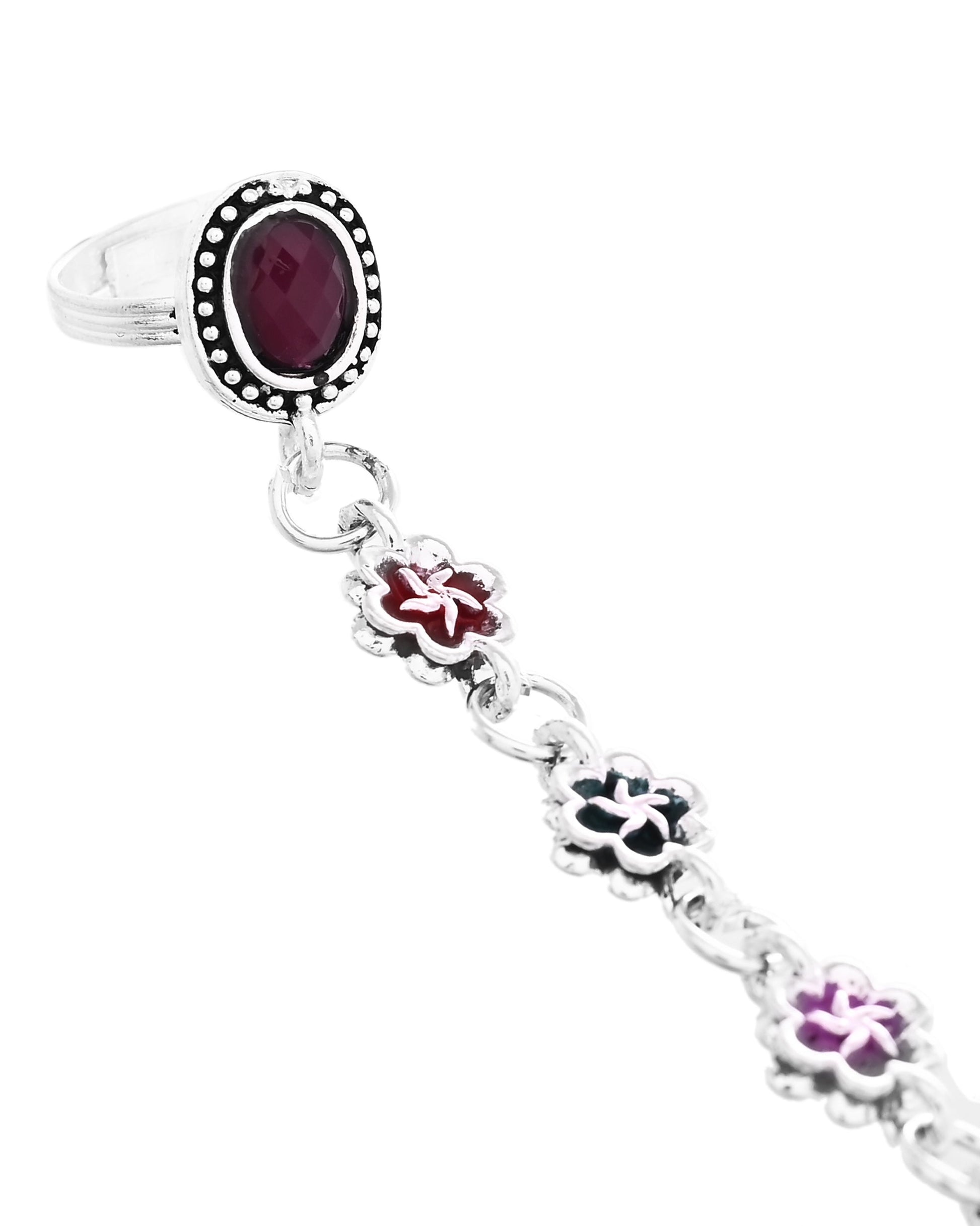 VOJ Set of 2 Floral Designer Meenakari Anklet with Toe Ring - Swadesiicart