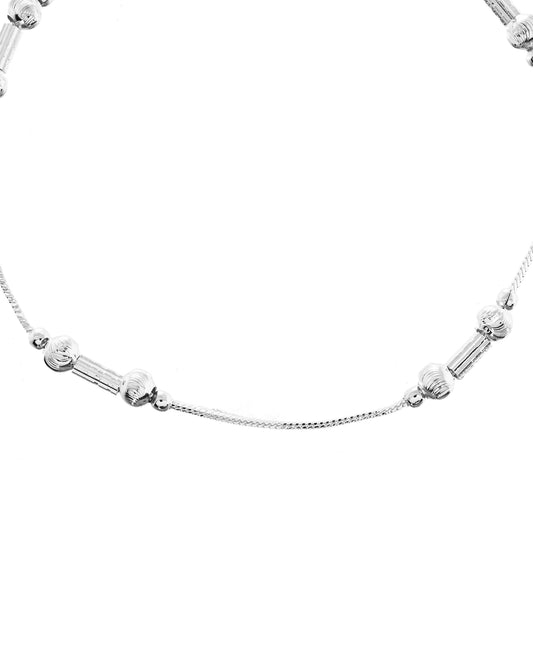 VOJ Set of 2 Silver Plated Pipe Shaped Designer Anklet - Swadesiicart