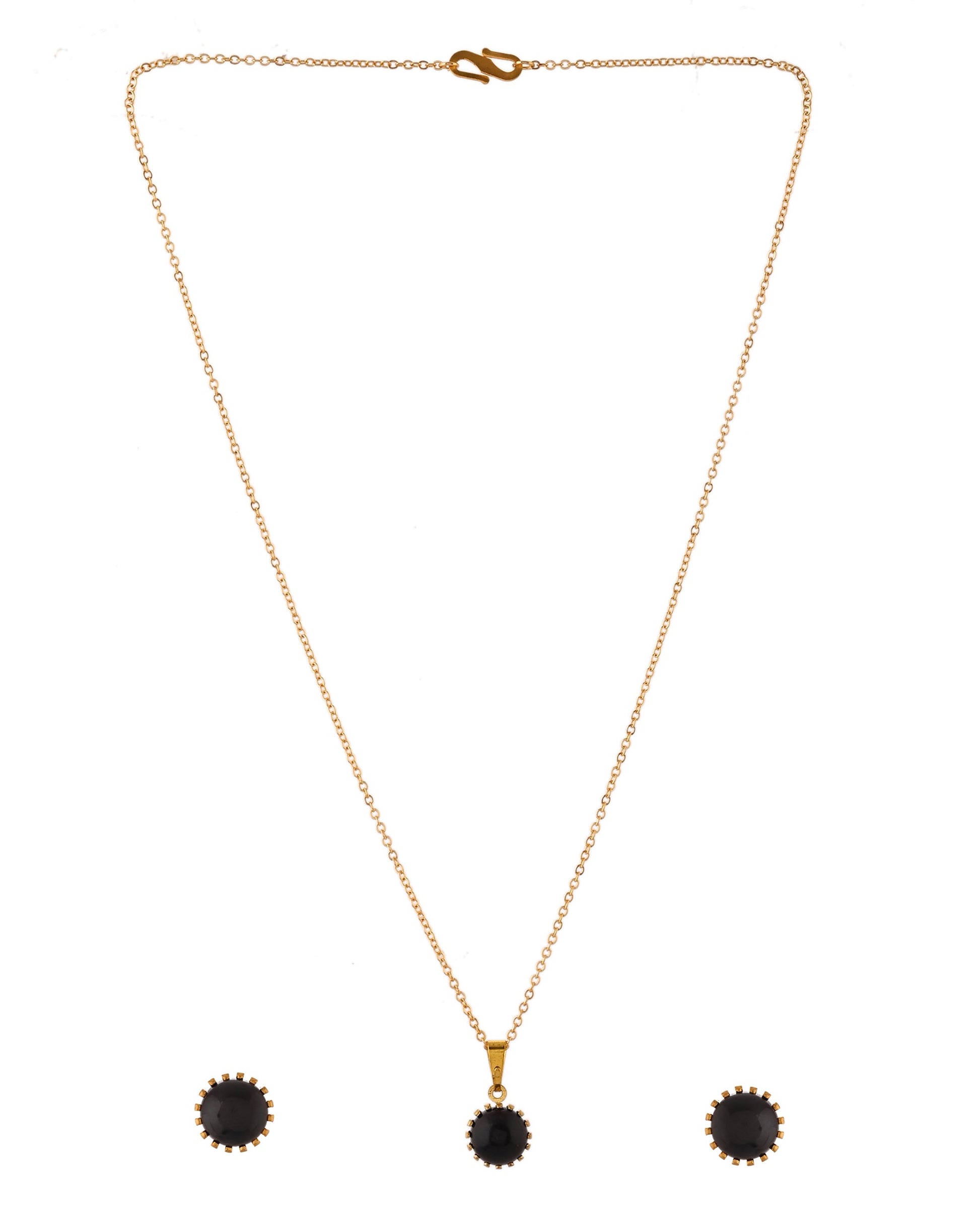 VOJ Gold Polished Stainless Steel Black Pearl Studded Chain Set - Swadesiicart