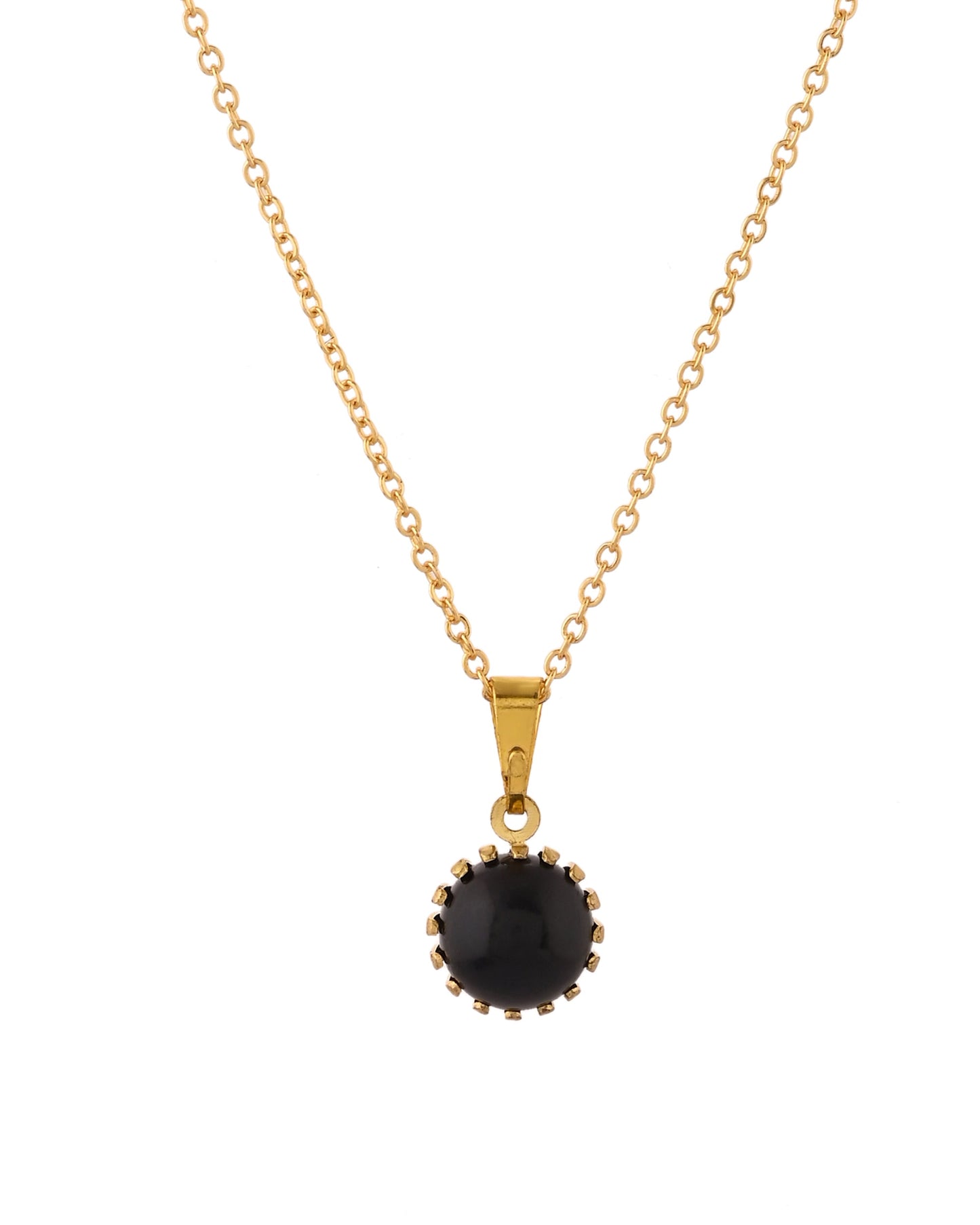 VOJ Gold Polished Stainless Steel Black Pearl Studded Chain Set - Swadesiicart
