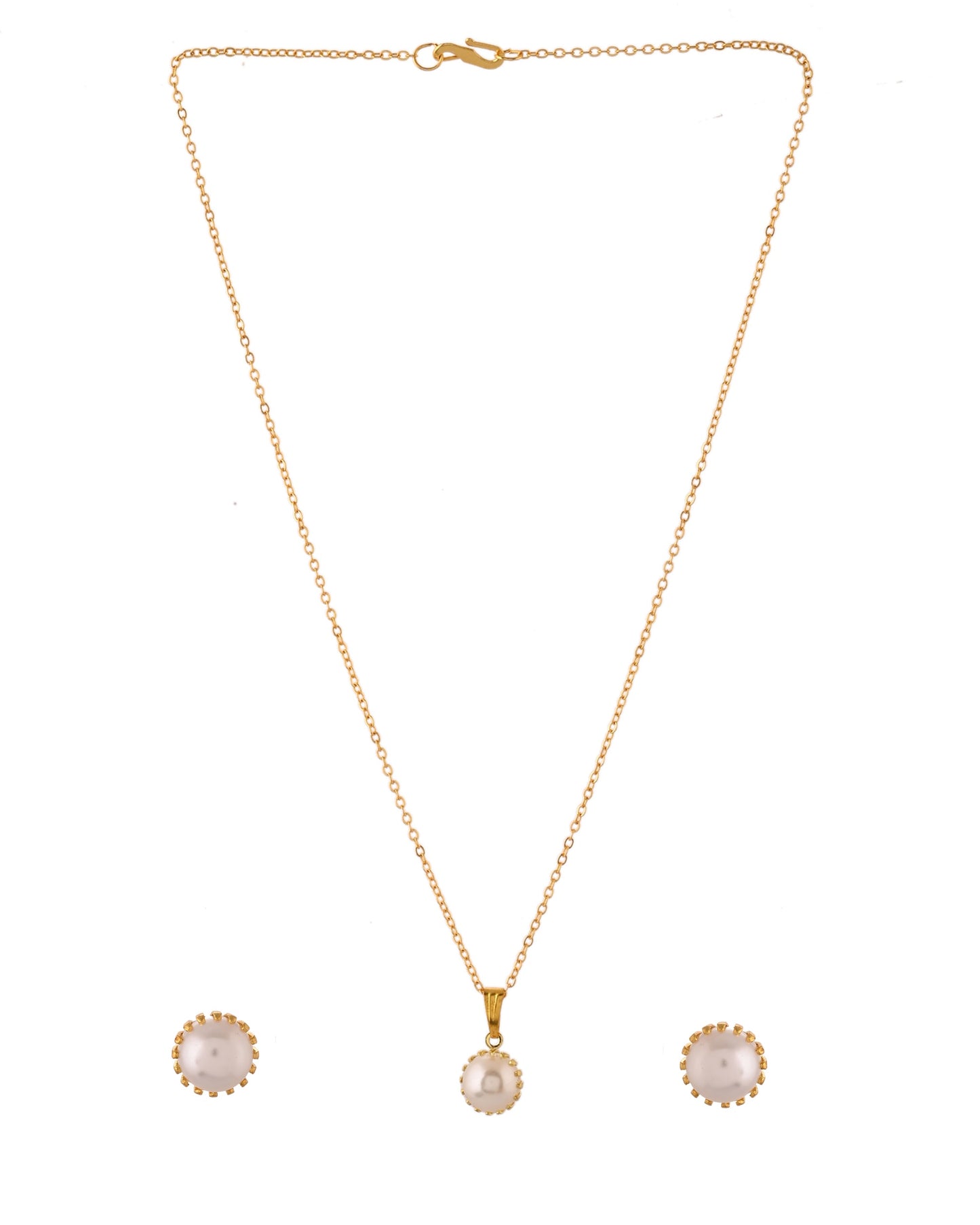 VOJ Gold Polished Stainless Steel White Pearl Studded Chain Set - Swadesiicart