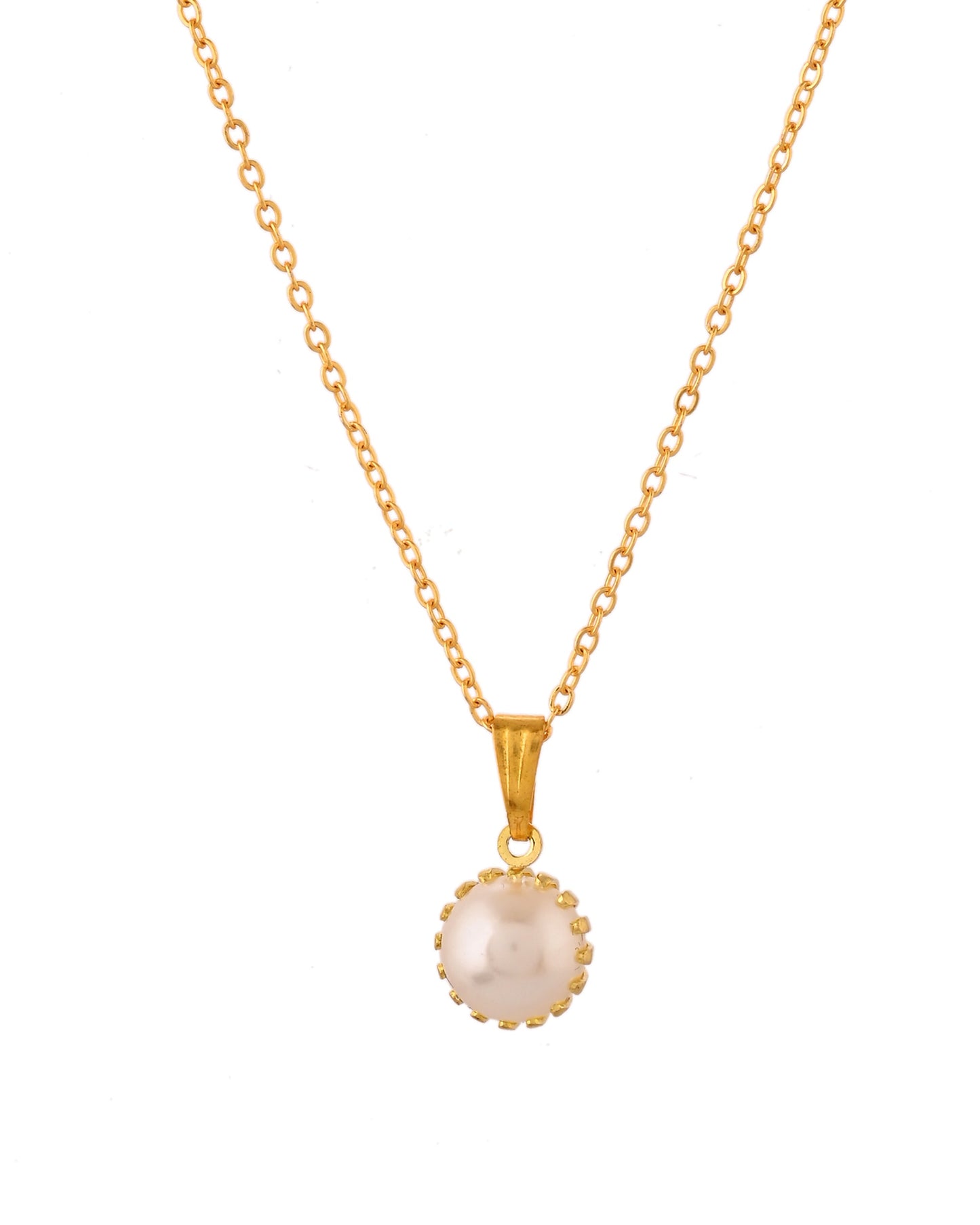 VOJ Gold Polished Stainless Steel White Pearl Studded Chain Set - Swadesiicart