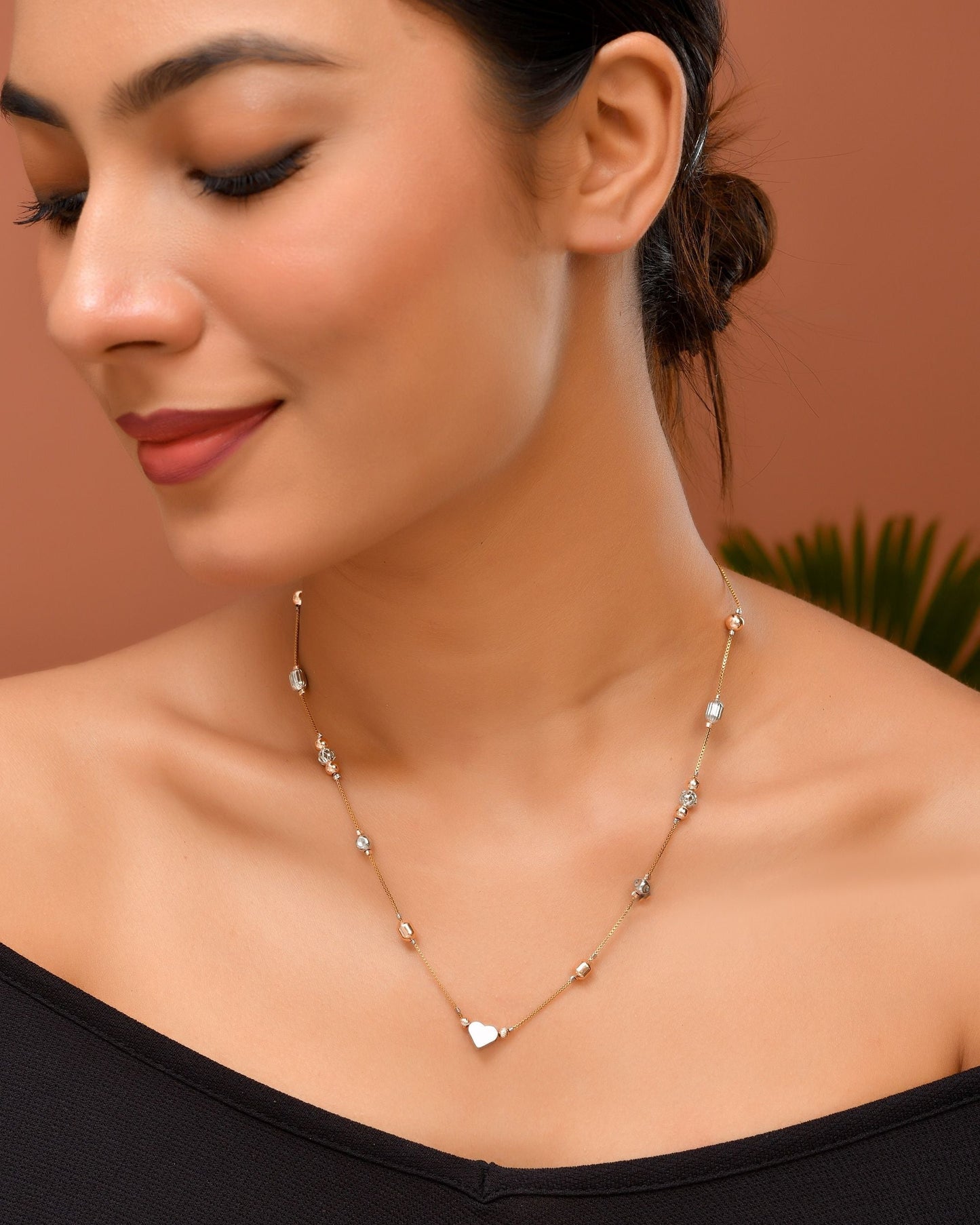 VOJ Stainless Steel Hand Crafted Rose Gold Polished Beaded Chain - Swadesiicart