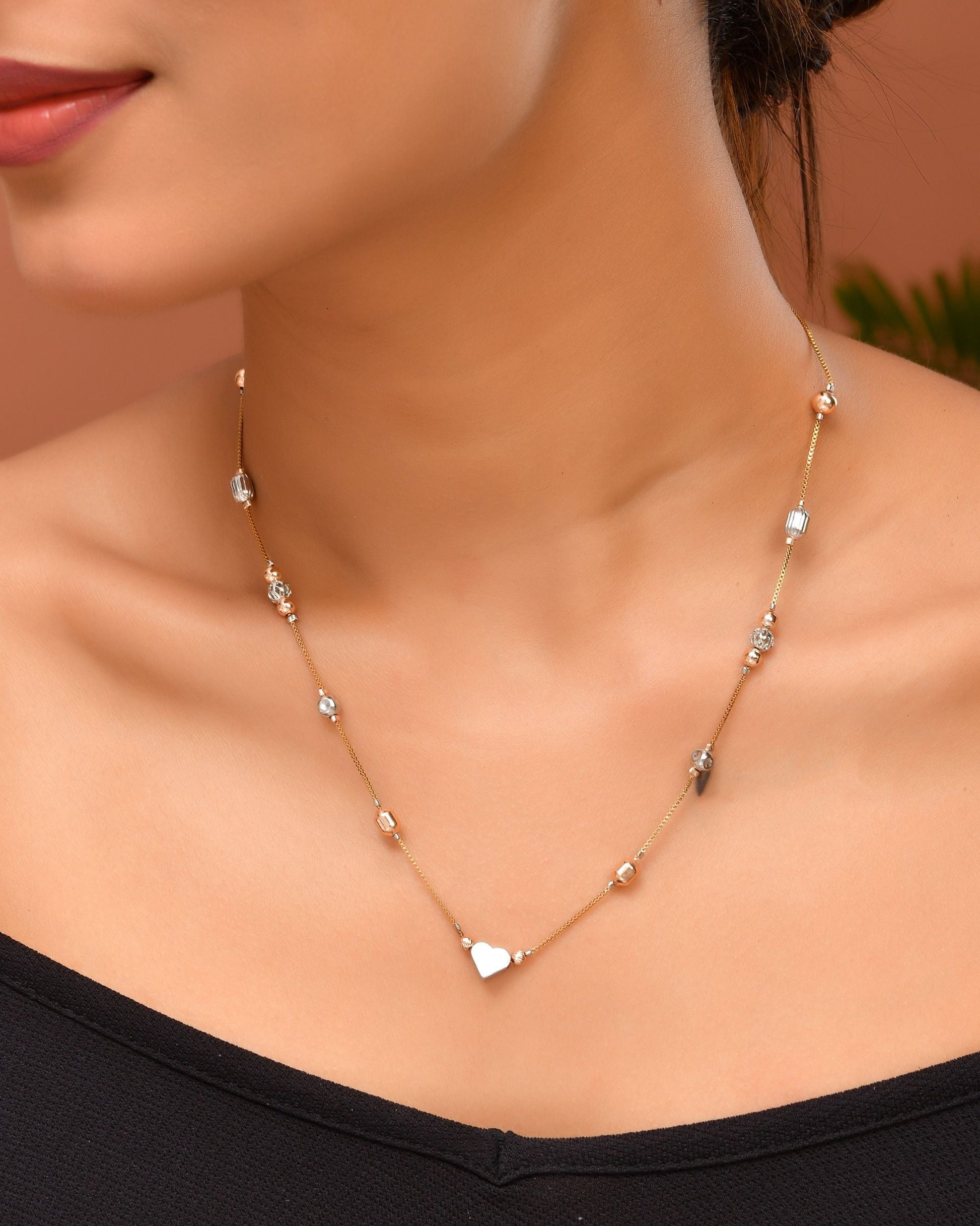 VOJ Stainless Steel Hand Crafted Rose Gold Polished Beaded Chain - Swadesiicart