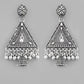 VOJ Studded Triangle Oxidised Silver Plated Contemporary Drop Earrings - Swadesiicart