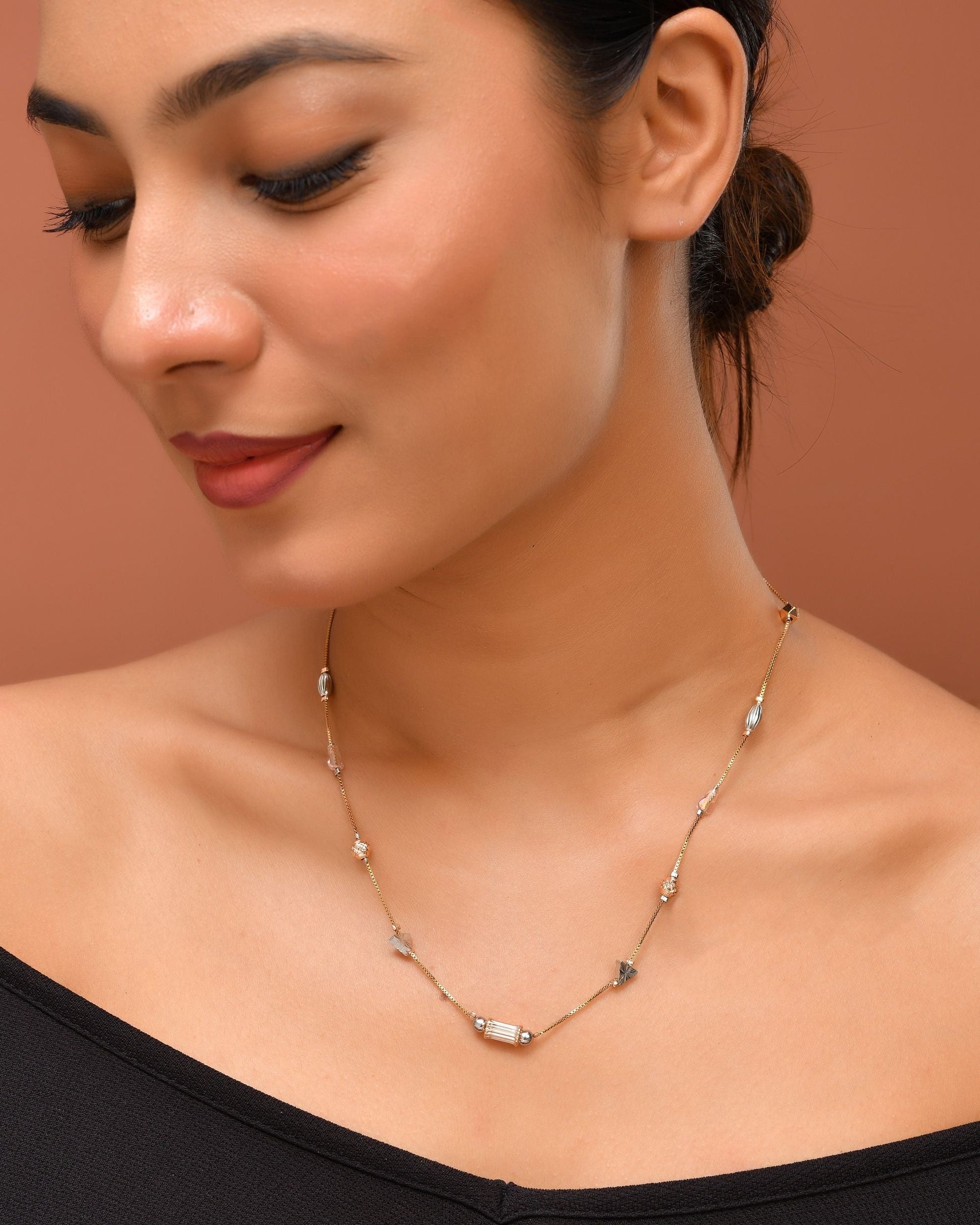 VOJ Stainless Steel Hand Crafted Rose Gold Polished Chain With Beads - Swadesiicart