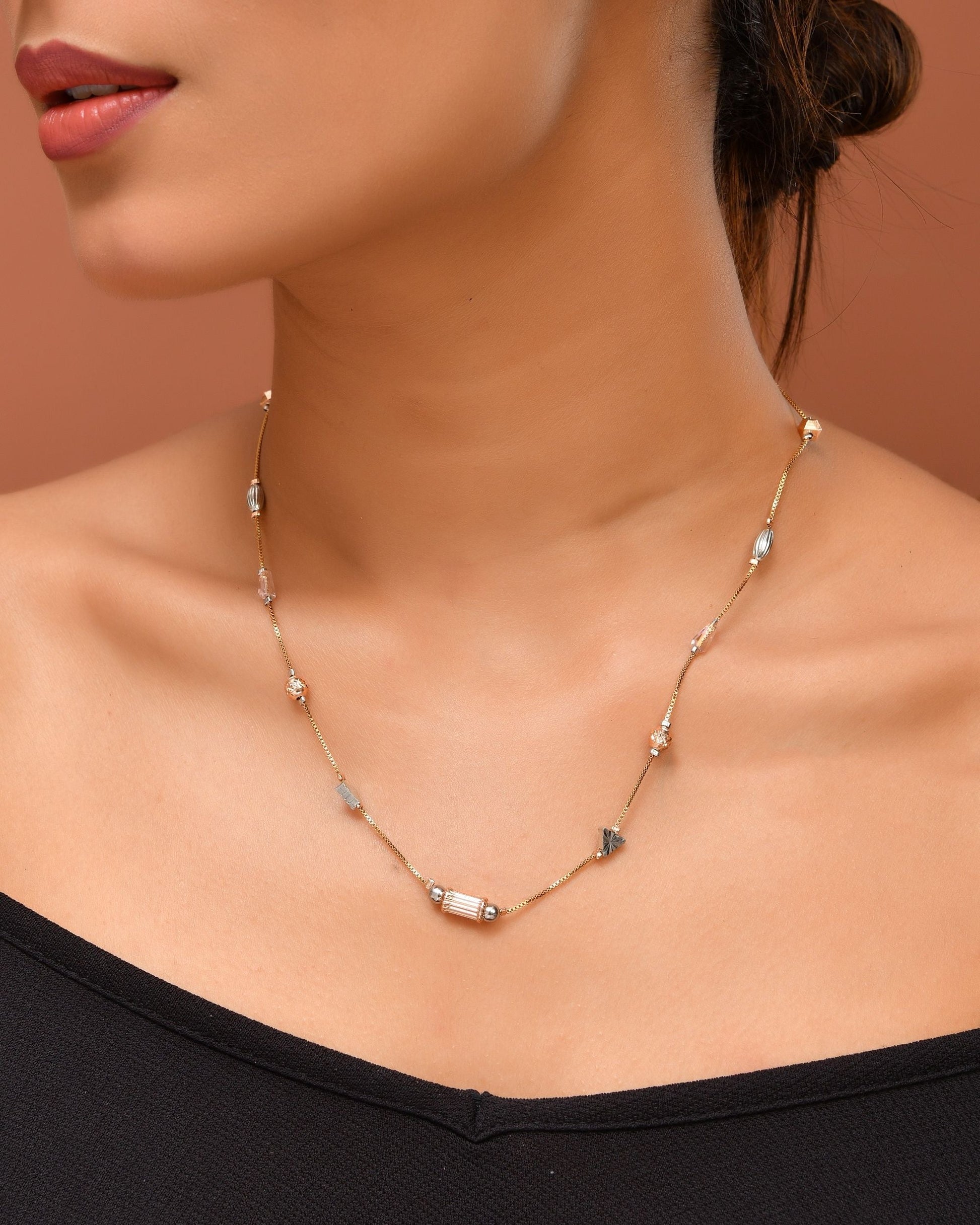 VOJ Stainless Steel Hand Crafted Rose Gold Polished Chain With Beads - Swadesiicart
