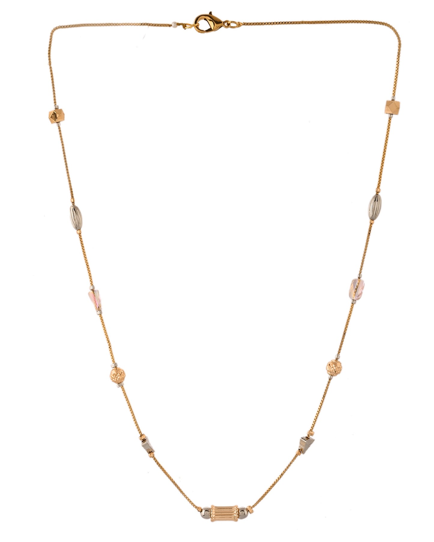 VOJ Stainless Steel Hand Crafted Rose Gold Polished Chain With Beads - Swadesiicart