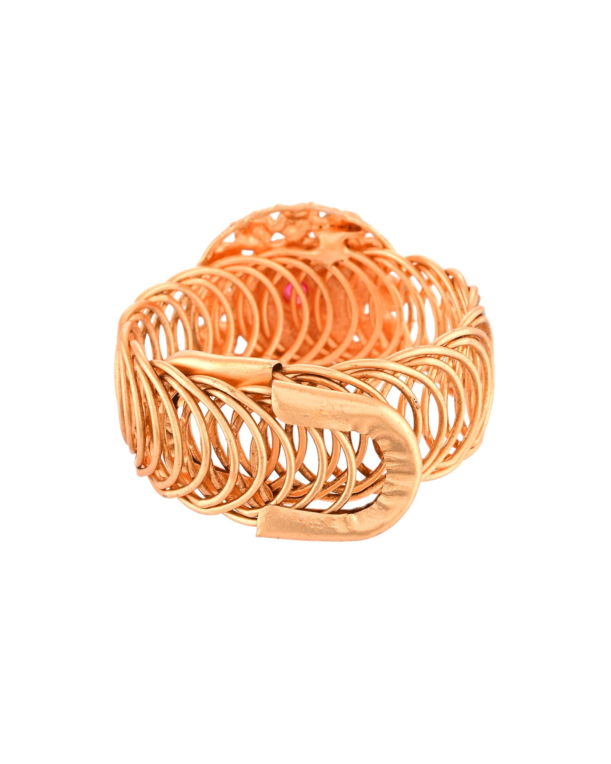 VOJ Stainless Steel Gold Polished Kundan Studded Wraparound Circular Bracelet - Swadesiicart