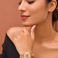 VOJ Stainless Steel Gold Polished Kundan Studded Wraparound Square Bracelet - Swadesiicart