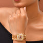 VOJ Stainless Steel Gold Polished Kundan Studded Wraparound Square Bracelet - Swadesiicart