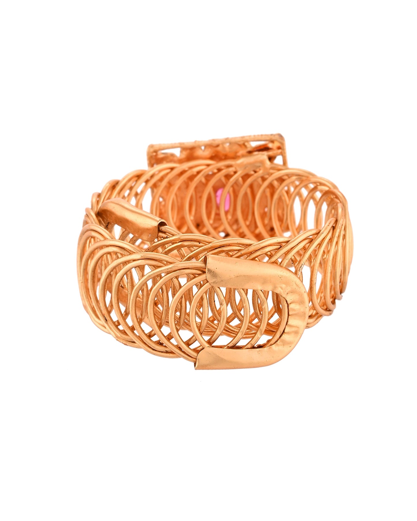 VOJ Stainless Steel Gold Polished Kundan Studded Wraparound Square Bracelet - Swadesiicart