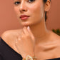 VOJ Stainless Steel Gold Polished Kundan Studded Wraparound Bracelet - Swadesiicart