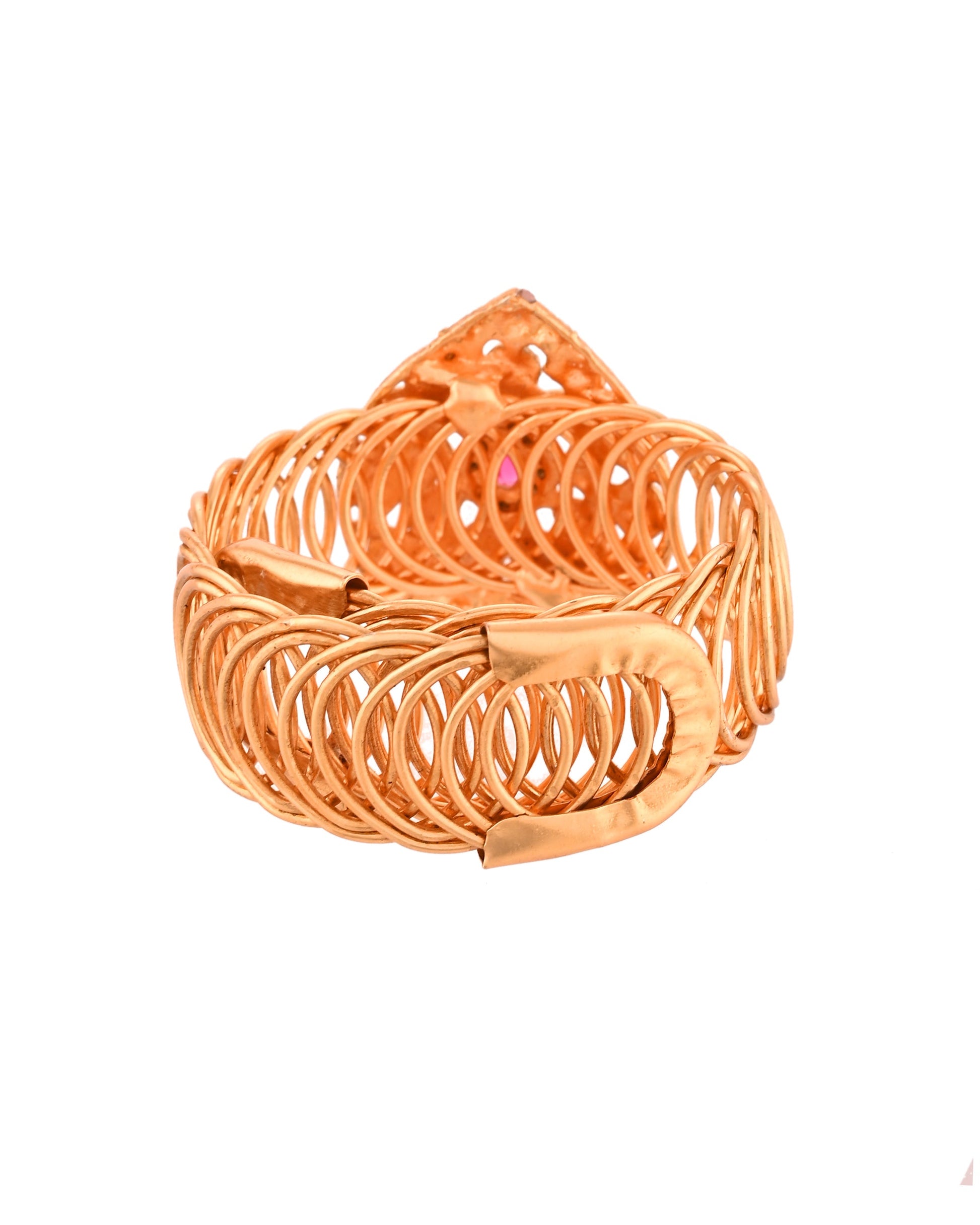 VOJ Stainless Steel Gold Polished Kundan Studded Wraparound Bracelet - Swadesiicart